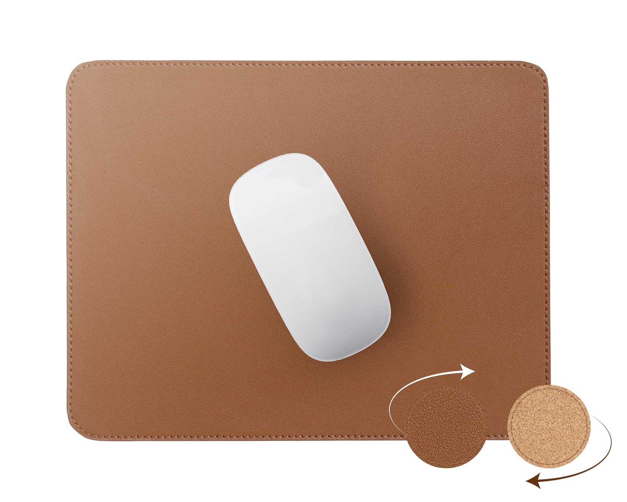 RENMTURE Dual-Sided Mouse Pad, Natural Cork & Faux Leather Rectangle Mouse mats for Office and Home Work, 8"x11" Small Mouse pad,Non-Slip, Waterproof, Easy Clean (Brown)