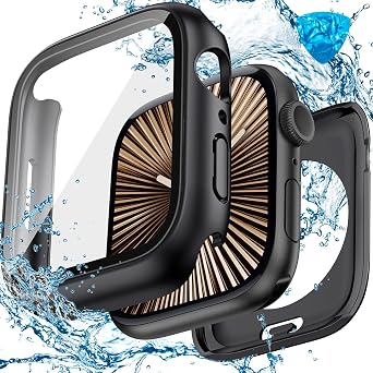 3in1 Goton Waterproof Case for Apple Watch Screen Protector 42mm MatteBlack | 360 Full Protective Tempered Glass Face Cover + Back Hard PC Bumper for iWatch Series 11/10