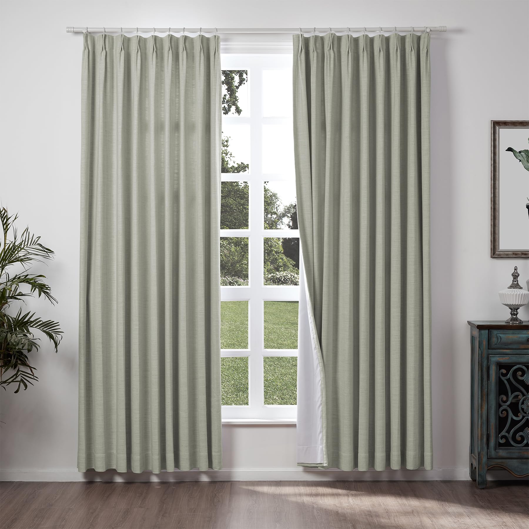 ChadMade 84" W x 96" L Polyester Linen Drapes with Blackout Thermal Lining Pinch Pleat Curtain for Sliding Door Patio Door Living Room Bedroom, (1 Panel) Light Gray โ image 1