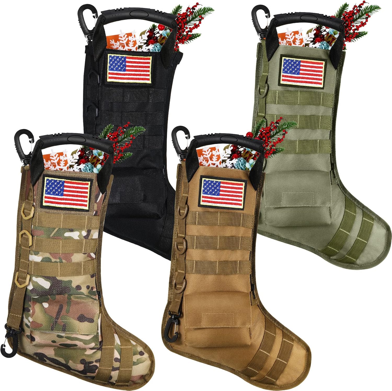 4 Pieces Tactical Christmas Stockings Patriotic Tactical Tactical Stockings Christmas