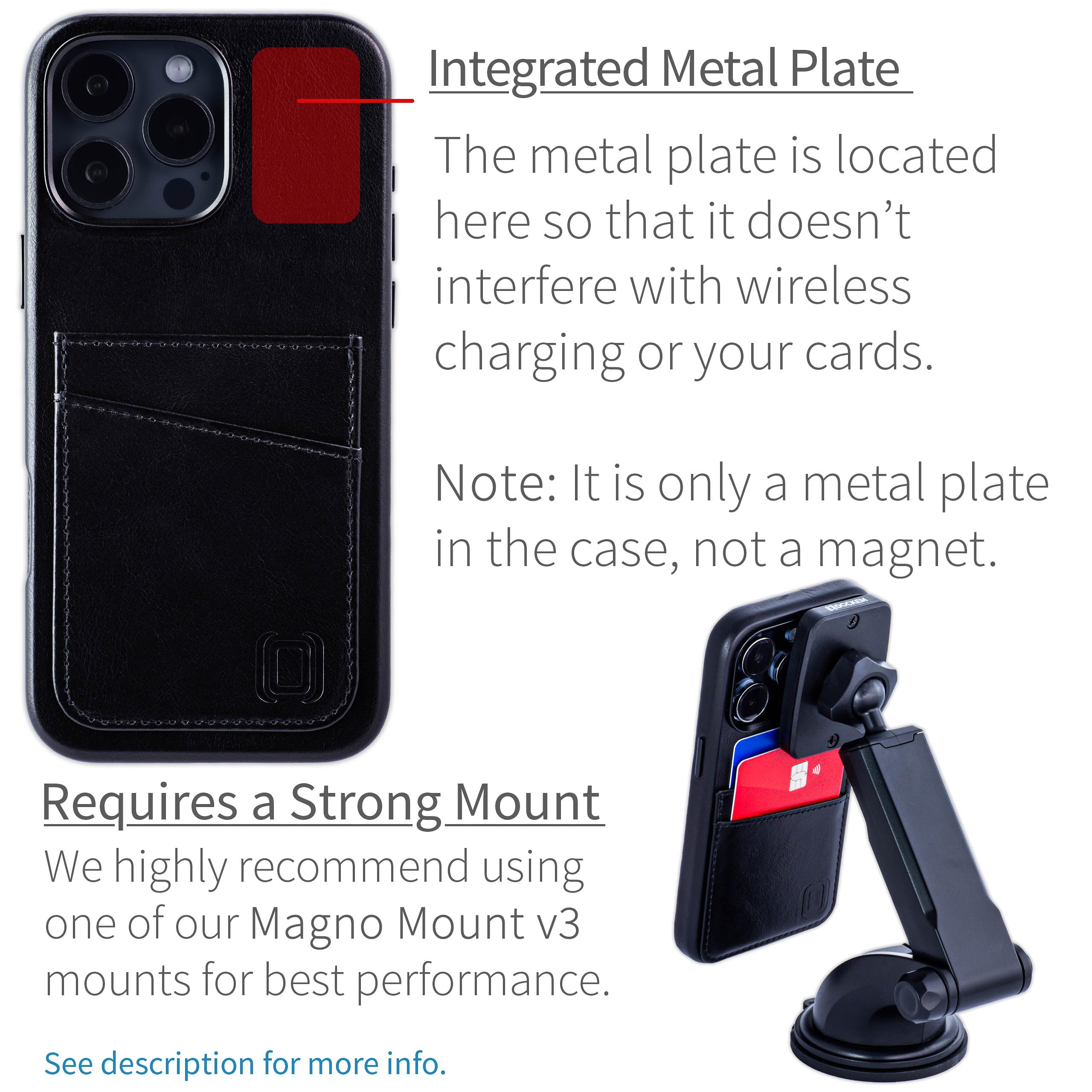 Dockem Porta Carte in Vera Pelle V2 per iPhone 16 Pro Max con Apertura per Controllo Fotocamera, Piastra Metallica Integrata, Portafoglio con 2 Slot per Carte di Credito (Nero, M2GL