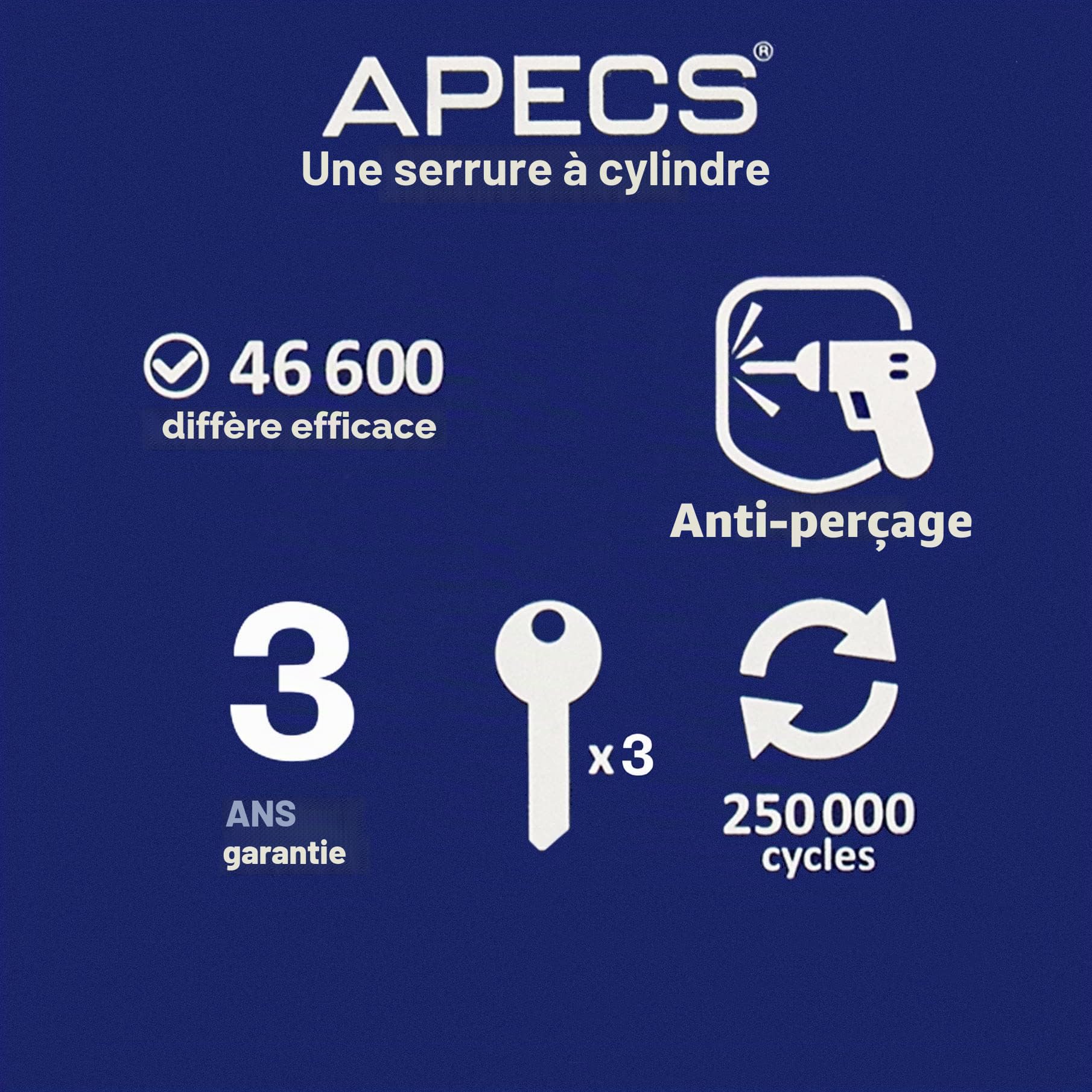 APECS - Cylindre de serrure à bouton - Avec bouton - 100 (40C/60) mm - Pour serrure de porte d'entrée - Avec 3 clés - Modèle EC-100 (40C/60)-C