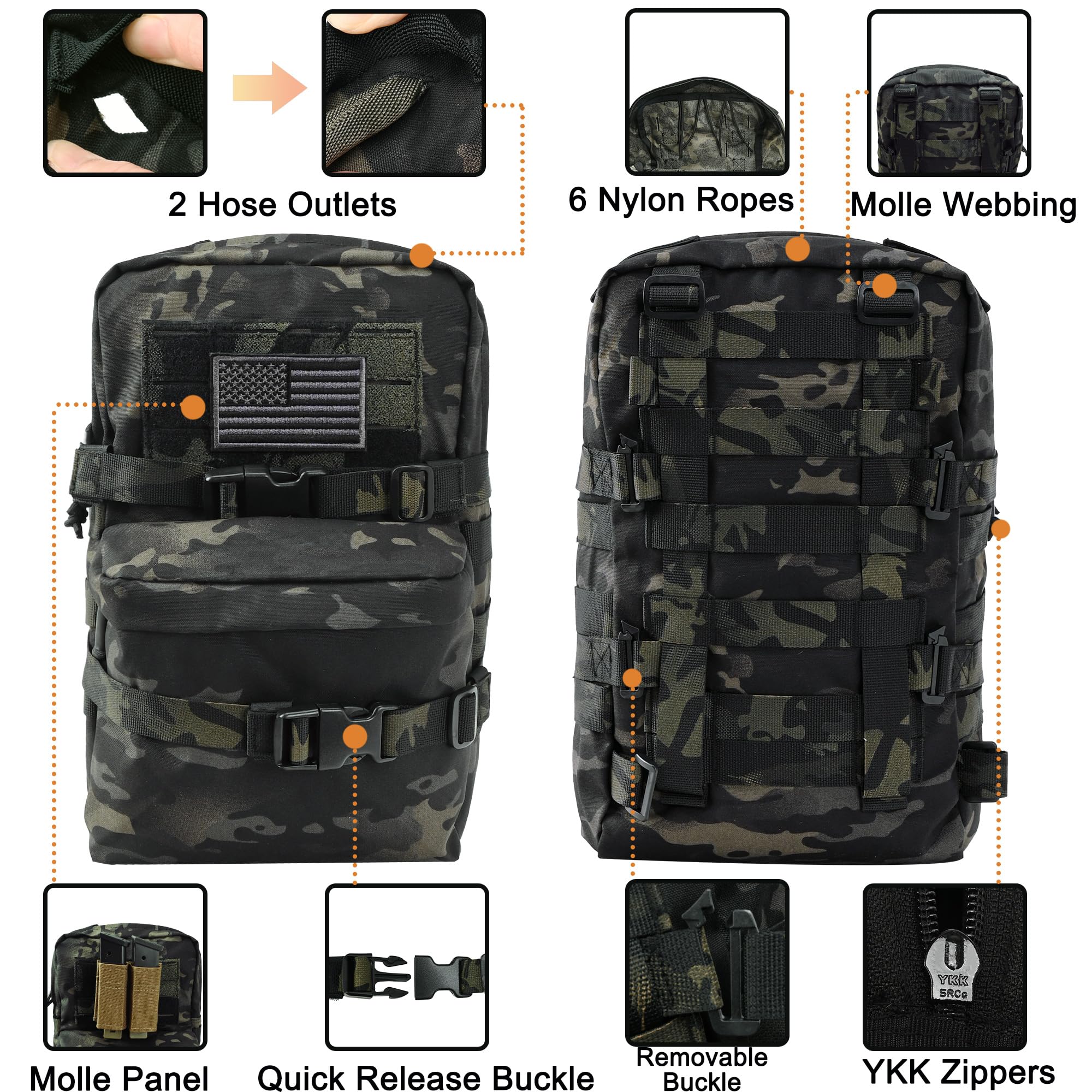 Amazon.co.jp: タクティカルミニMOLLEハイドレーションパック、MOLLE