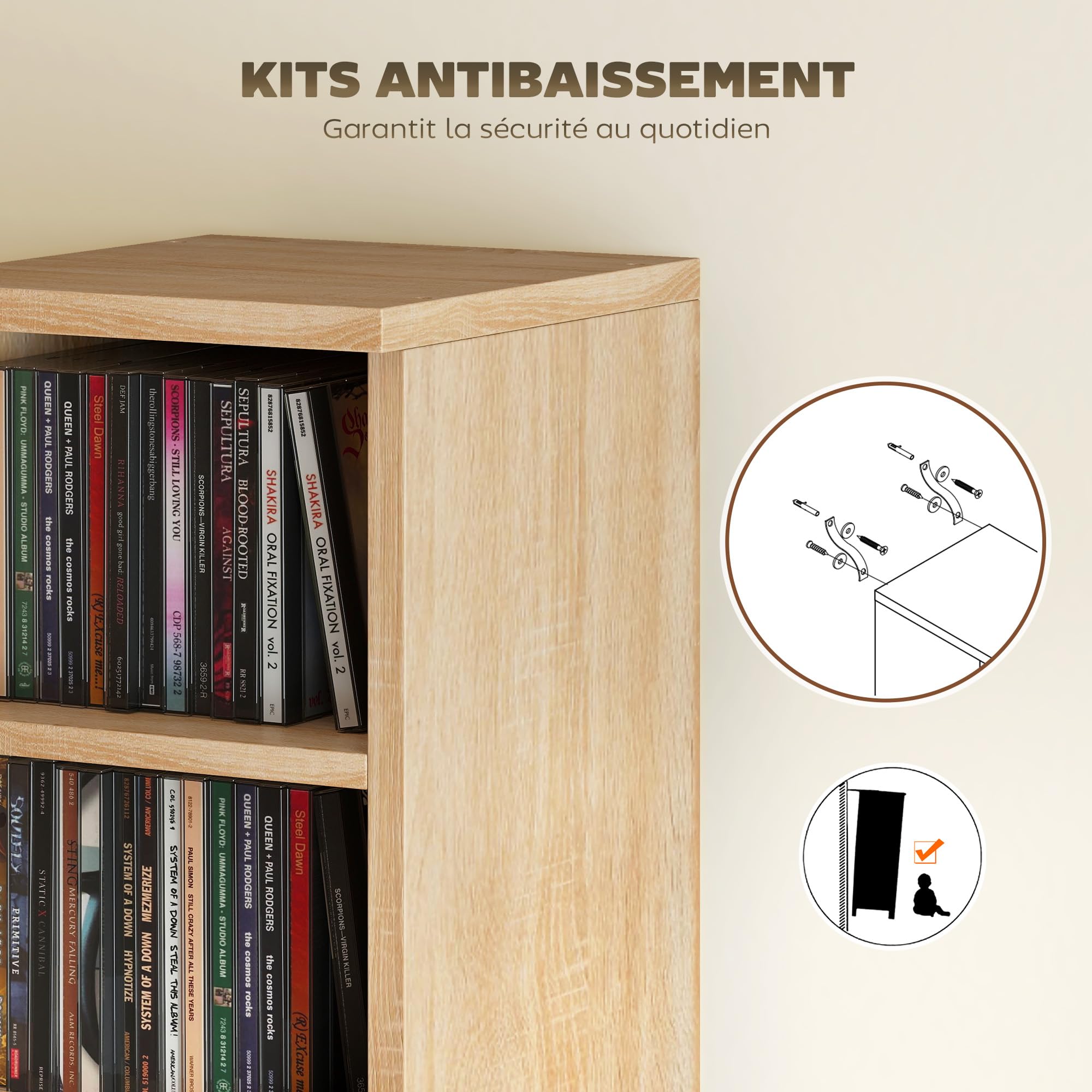 HOMCOM 2er-Set Regalsäulenschrank CD-DVD-Aufbewahrungsschrank 6 + 6 Fächer 21 x 22,5 x 88,5 cm max. Kapazität 204 CDs Eiche
