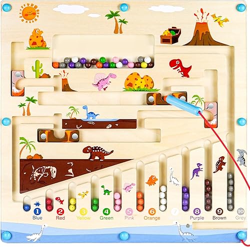 Laberinto magnético de color y números, juguetes Montessori para niños de más de 3 años, tablero educativo de madera para niños pequeños y niños,