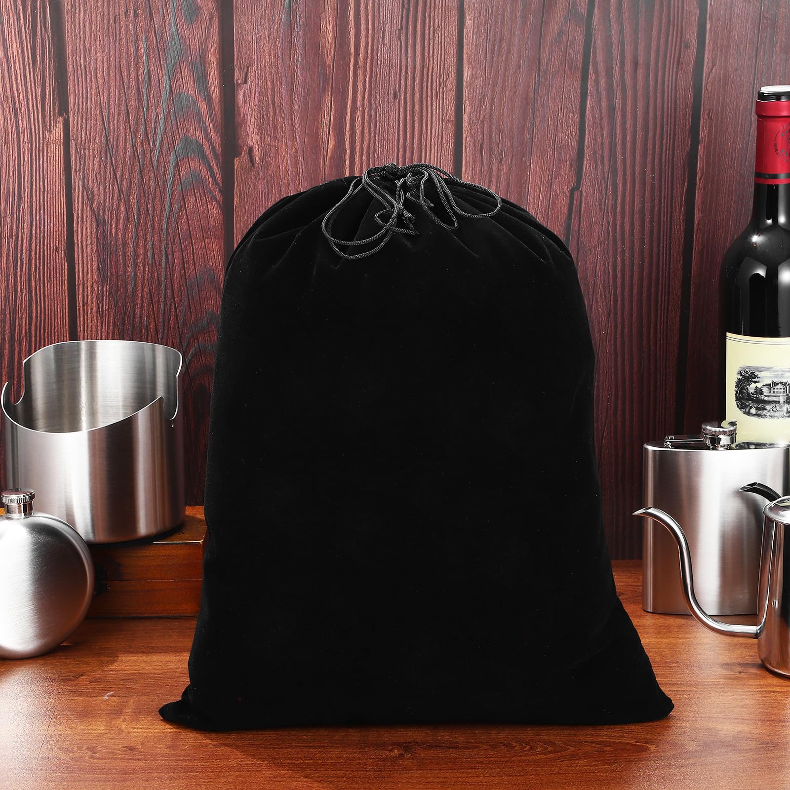 MINAOLULUS 10 Sacchetti Coulisse in Flanella Nera 30x40 Cm, Sacchetti Regalo Grandi Capacità per Caramelle, Bomboniere e Festa, Contenitori Multiuso per Natale, Matrimoni e Compleanni