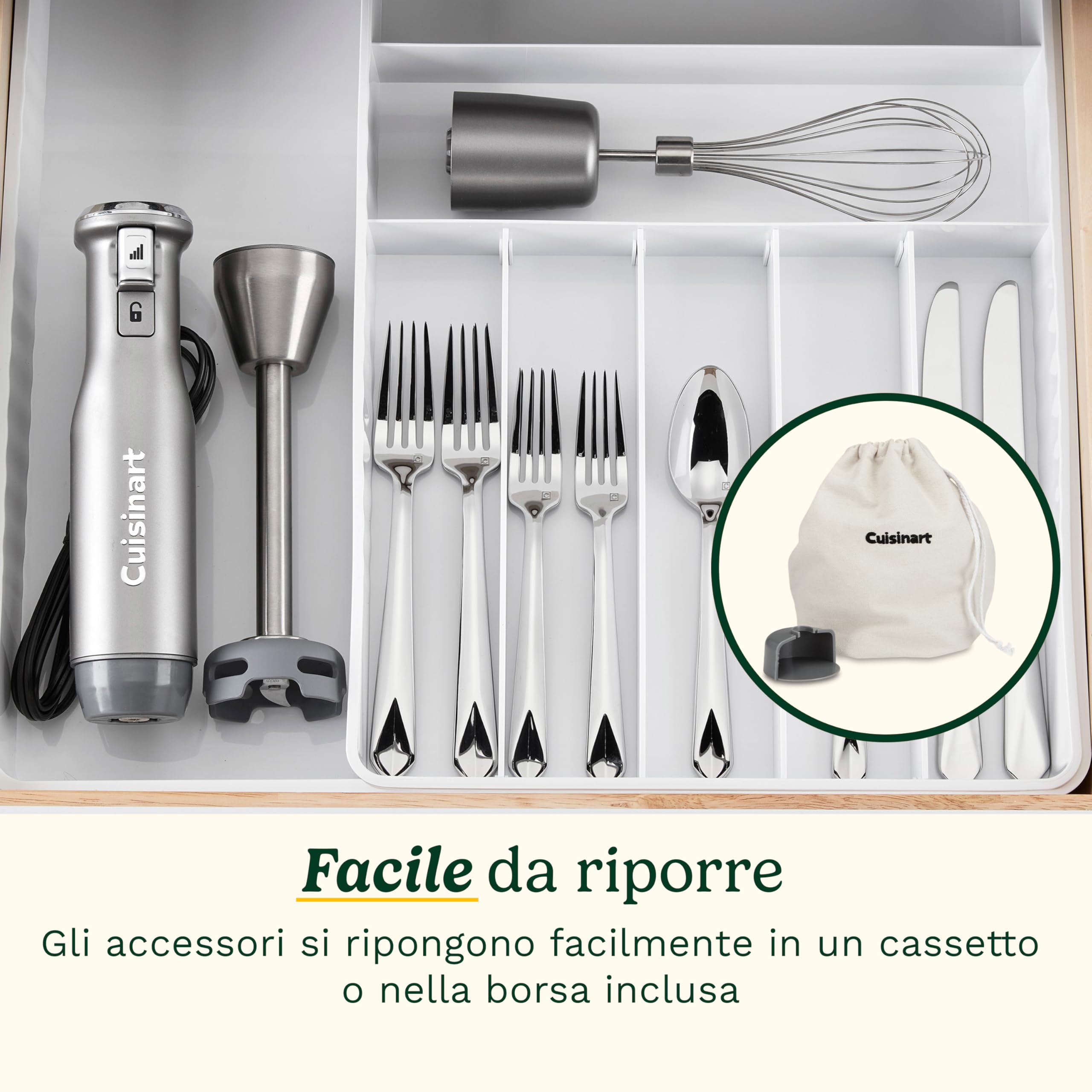 Cuisinart Power Blend frullatore a immersione da 400 W con controllo di velocità variabile, lama inox, campana antigraffio BPA free, frusta, ciotola robot e contenitore Prep-and-Go inclusi