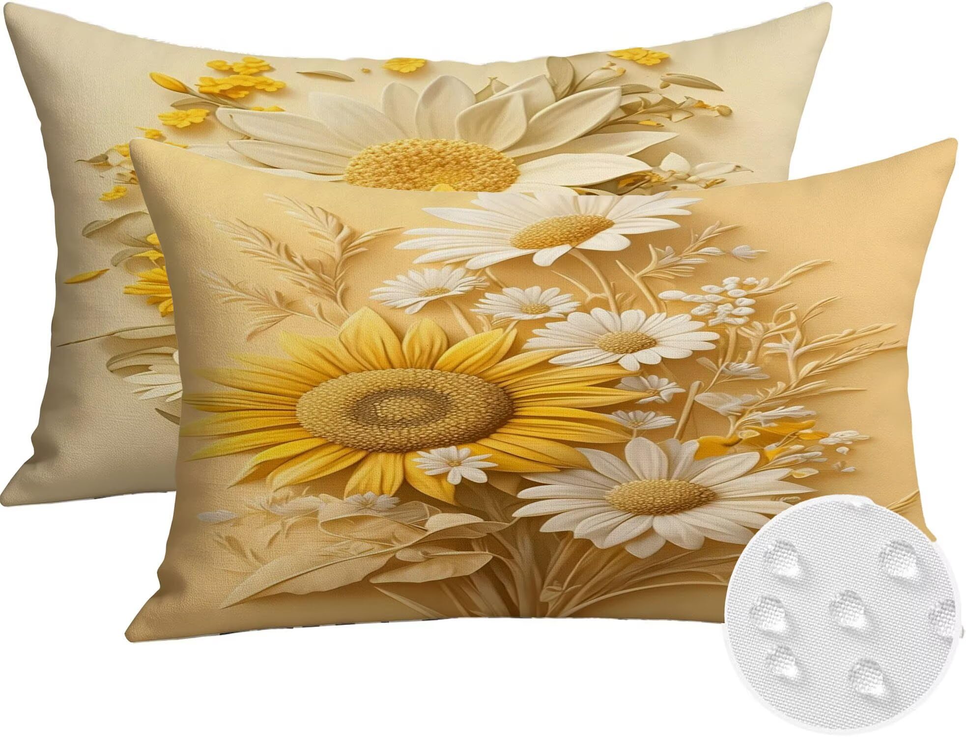 Générique Housse Coussin Exterieur Impermeable 30x50cm Jaune Décoratif Taie d'oreiller Decoration Flower Housse de Coussin Exterieur Impermeable pour Salon de Jardin Lot 2. T-4487