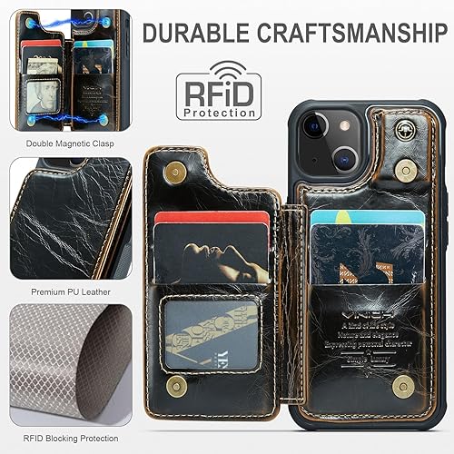 Miniatura 10 de Vinich Funda tipo cartera compatible con iPhone 13 y tarjetero con bloqueo RFID para mujeres y hombres, cierre magnético duradero, a prueba de