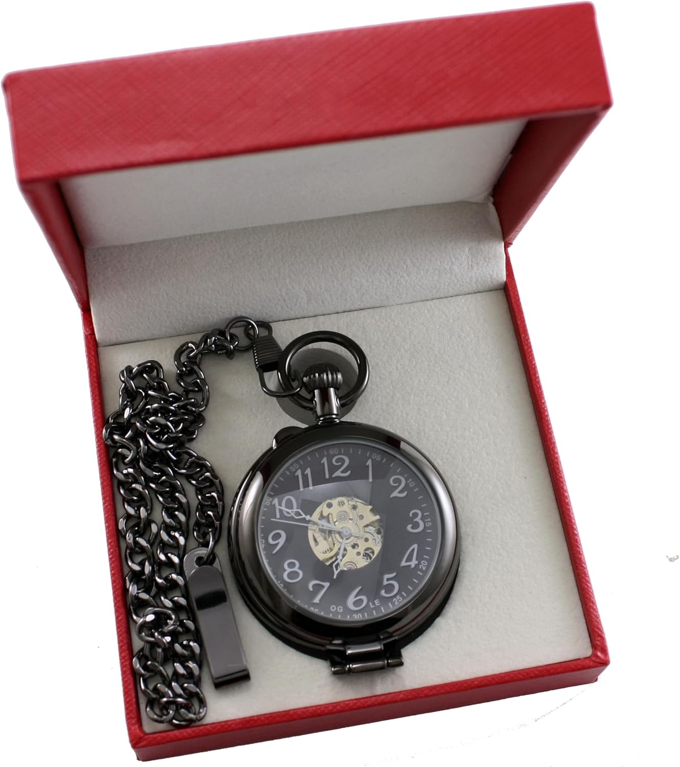 OGLE Waterproof Silver Magnifier Luminous Chain Fob Self Winding Automatic Skeleton Half Hunters Mechanical Pocket Watch