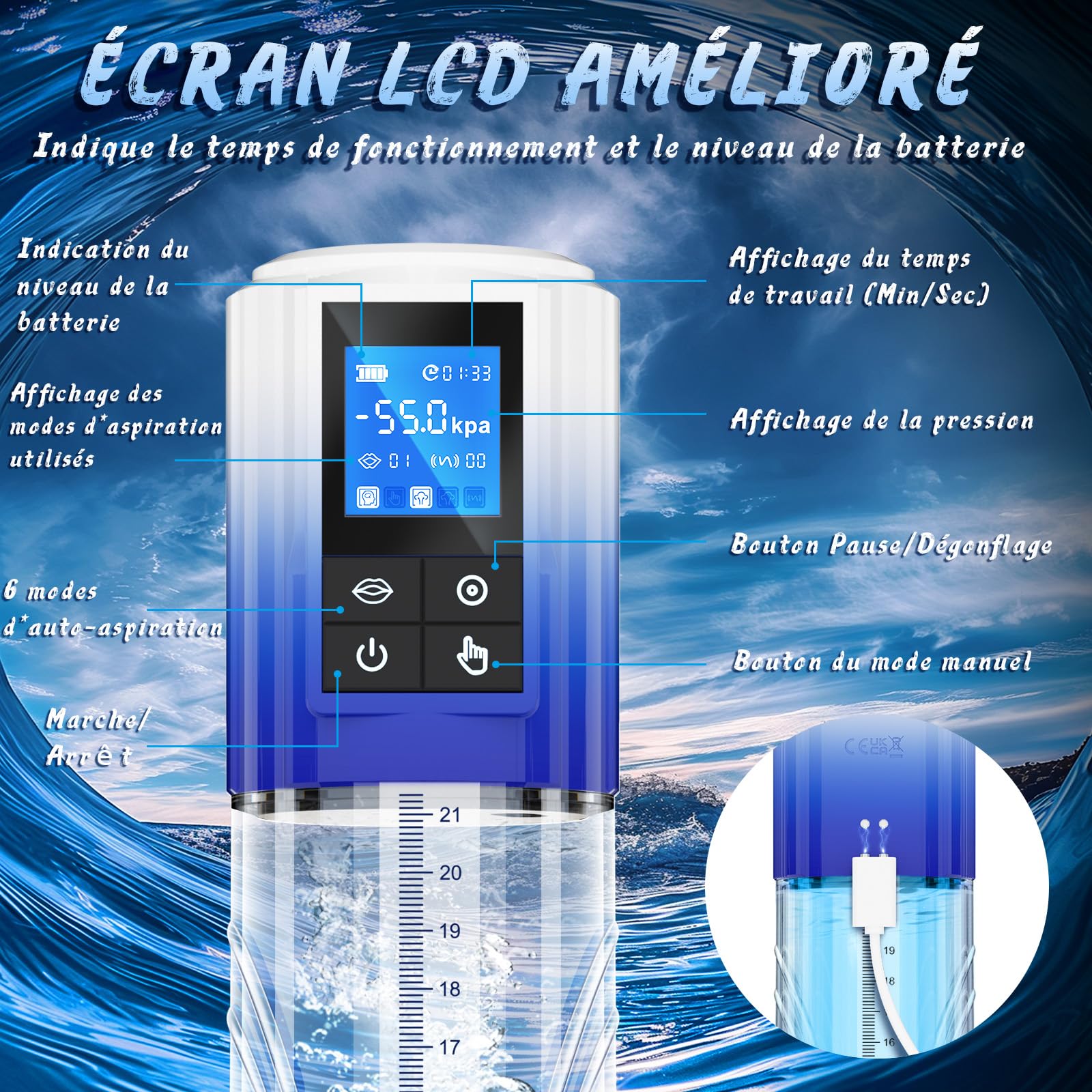 Pompe à Pénis Sex Toýs Homme - Masturbeuse Homme Sex Toys pour Homme Vaginette Silicone Pompe a Penis avec 6 D'aspiration, Sextoyse Couple Plaisir Masturbateurs Masculins avec 6 Anneaux de Pénis