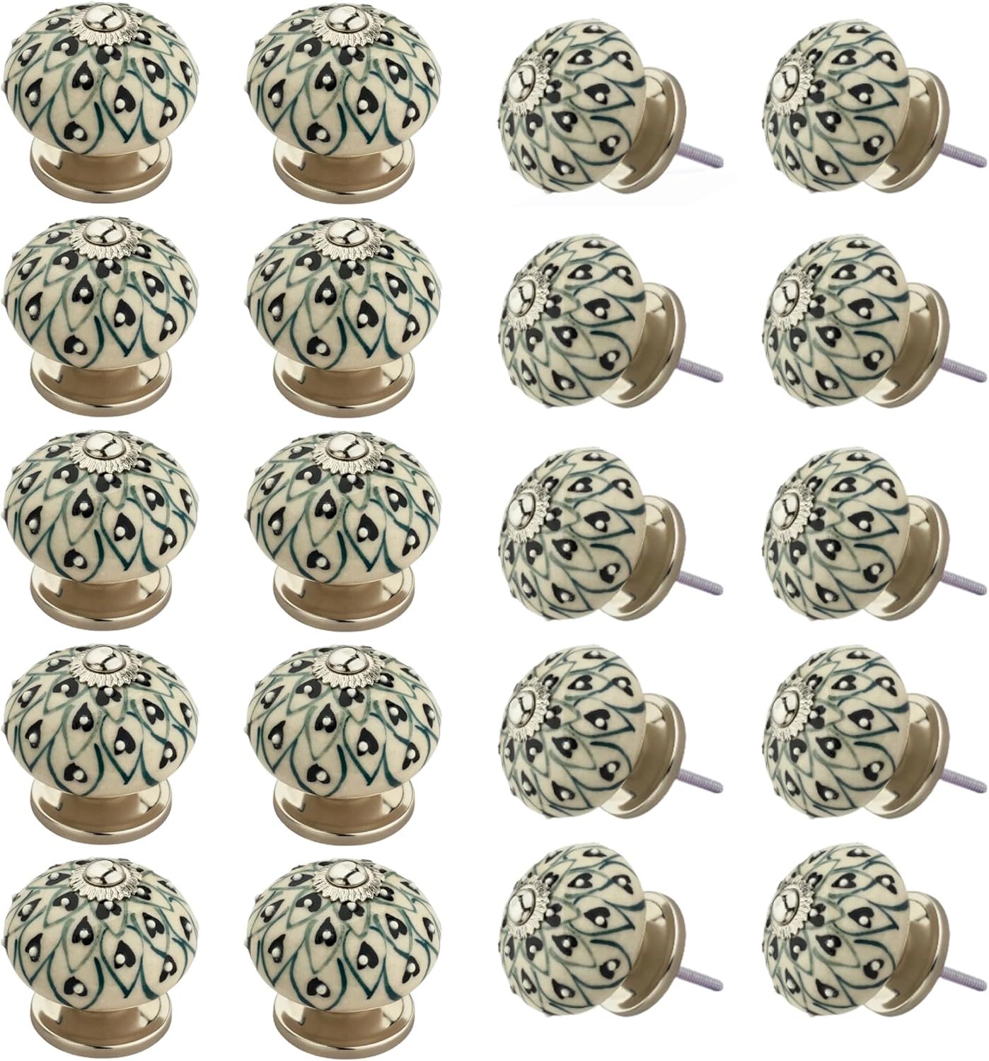 Ceramic Cabinet Knobs 20 Pack Crystalled 1-5/8 in. Black & Cream Ceramic Knobs Drawer Knobs Drawer Pull Knobs for Kitchen Cabinet Bathroom Cabinet Drawer Wardrobe Cabinet