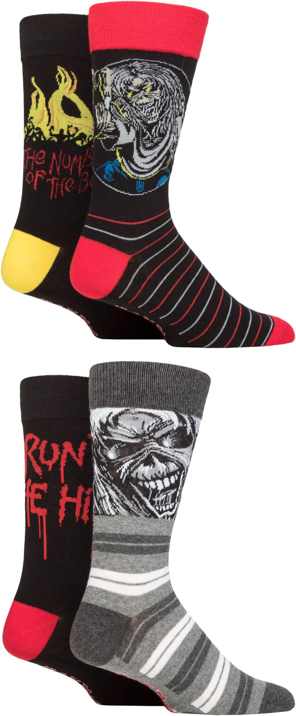 SockShop Exclusive Rock and Heavy Metal Men's and Ladies' Iron Maiden Gift Boxed Cotton Socks Pack of 4 in Sizes 4-8, 6-11 and 12-14 | Fun Gifts for Him & Her