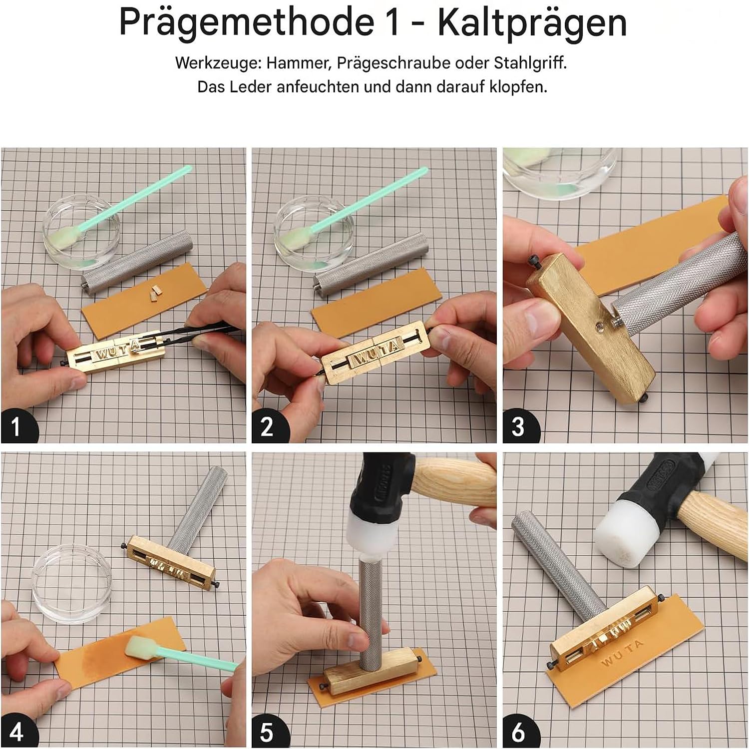 WUTA Messing Leder Stempel Set, Prägestempel Set für Leder, Metall & Schmuck, Zubehör für Folienprägmaschinen(1 Linie,T-Schlitz + Handstanzstange,2 Stück)