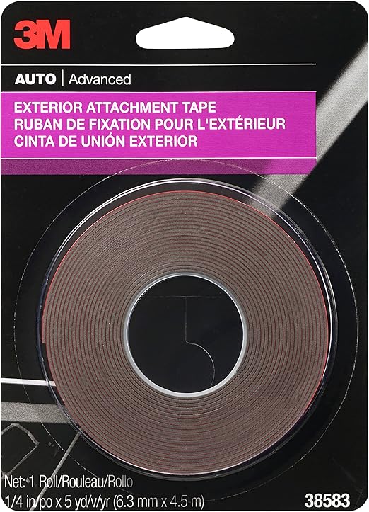 3M Exterior Attachment Tape, Ideal for Moldings, Emblems and Trim, 1/4 in width x 5 yards in length, 1 roll