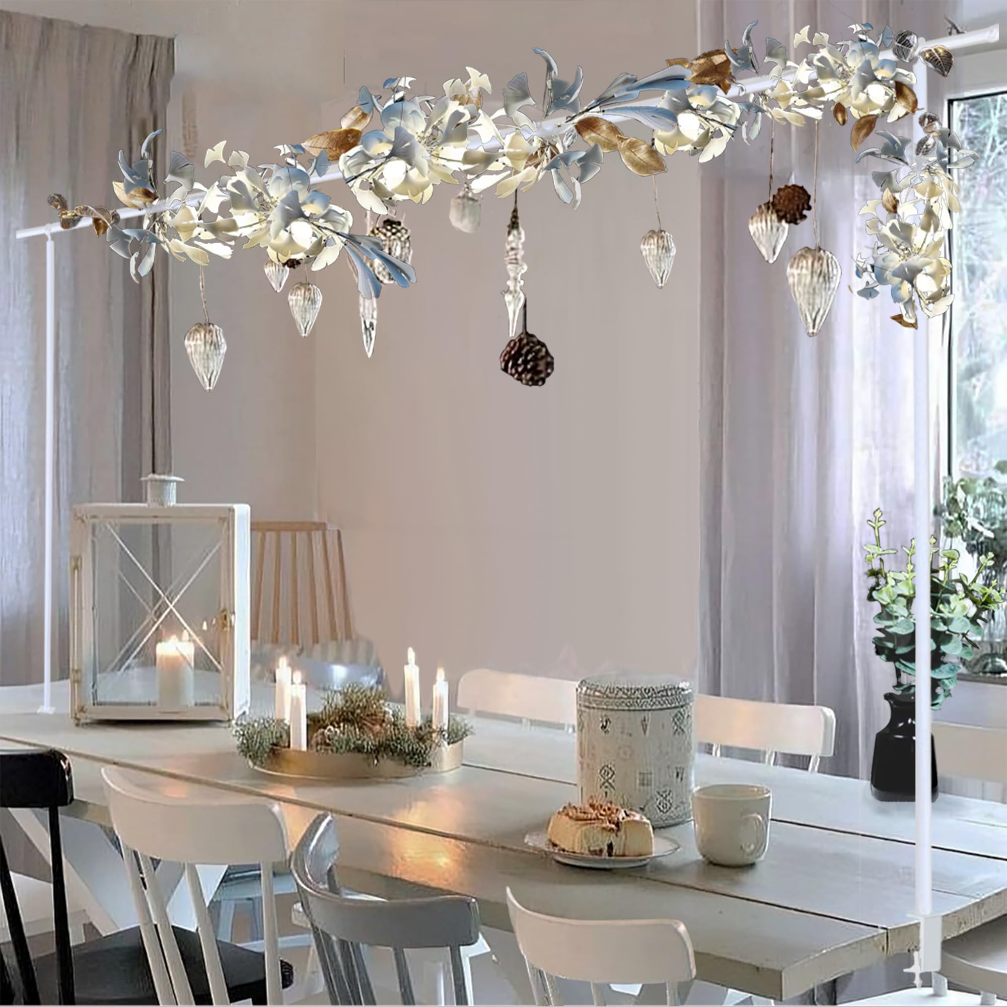 Over The Table Rod Stand with Clamps, Adjustable Table Arch Stand, 46-83'' Length, Balloon Table Stand, Decorated Flower Arch for Party, Birthday, Wedding, Halloween, Christmas, White