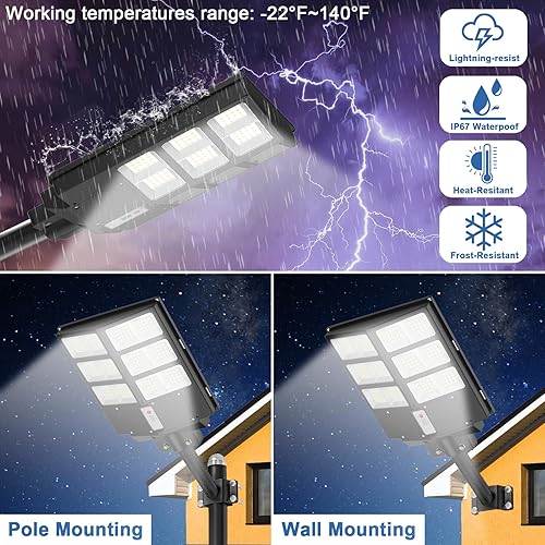 Miniatura 5 de Luz de calle solar, 4000W luces de inundación solares impermeables al aire libre 450000LM luz de estacionamiento comercial con sensor de movimiento