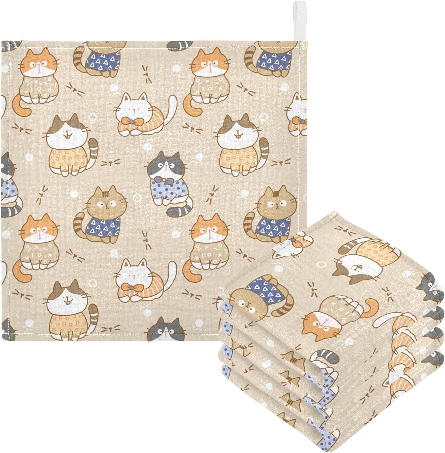 vvfelixl ベビーモスリンウォッシュクロス かわいい猫 ベビーバープクロス コットン ベビーフェイスタオル 新生児 幼児 男の
