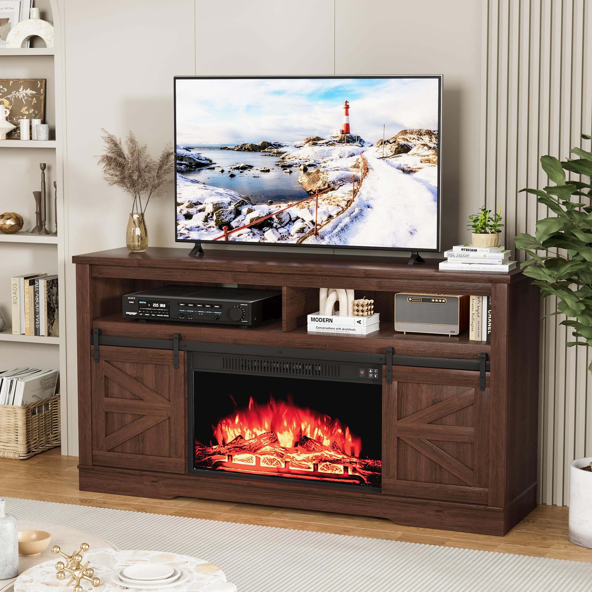 Furniwell Electric Fireplace TV Stand for TVs up to 65