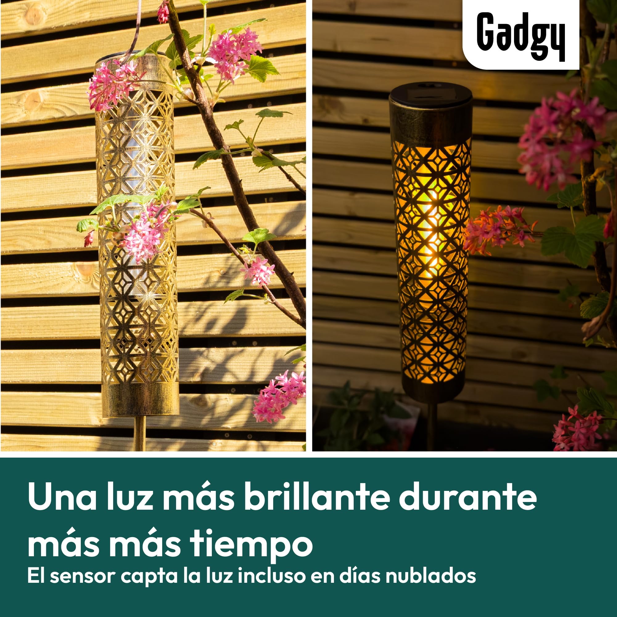 Gadgy Antorchas Solares LED con Efecto Llama en Movimiento – Set de 2 Luces Solares de Jardín de Metal – Iluminación Solar para Exterior, Jardín, Terraza o Balcón