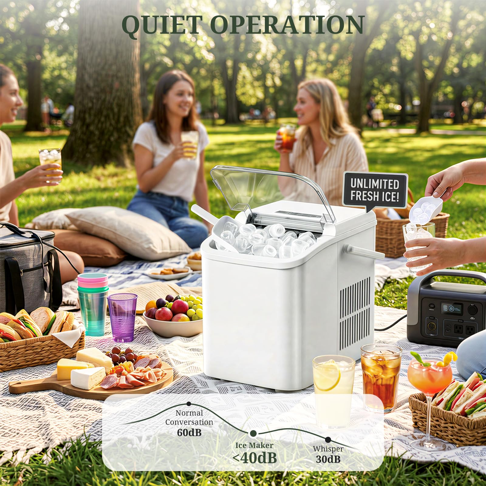 Ice Maker, Portable Ice Makers Countertop With Handle, Basket & Scoop, 26lbs/24hrs, 9 Bullet Ice Cubes In 6 Mins, 2 Ice Sizes, Self-Cleaning, Quiet Compact Ice Machine For Home Kitchen Party, White on Fridge.com - View 5