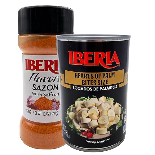 Iberia Sazon con azafrán, 12 onzas + corazones de palma Iberia (tamaño de mordeduras), 14 onzas