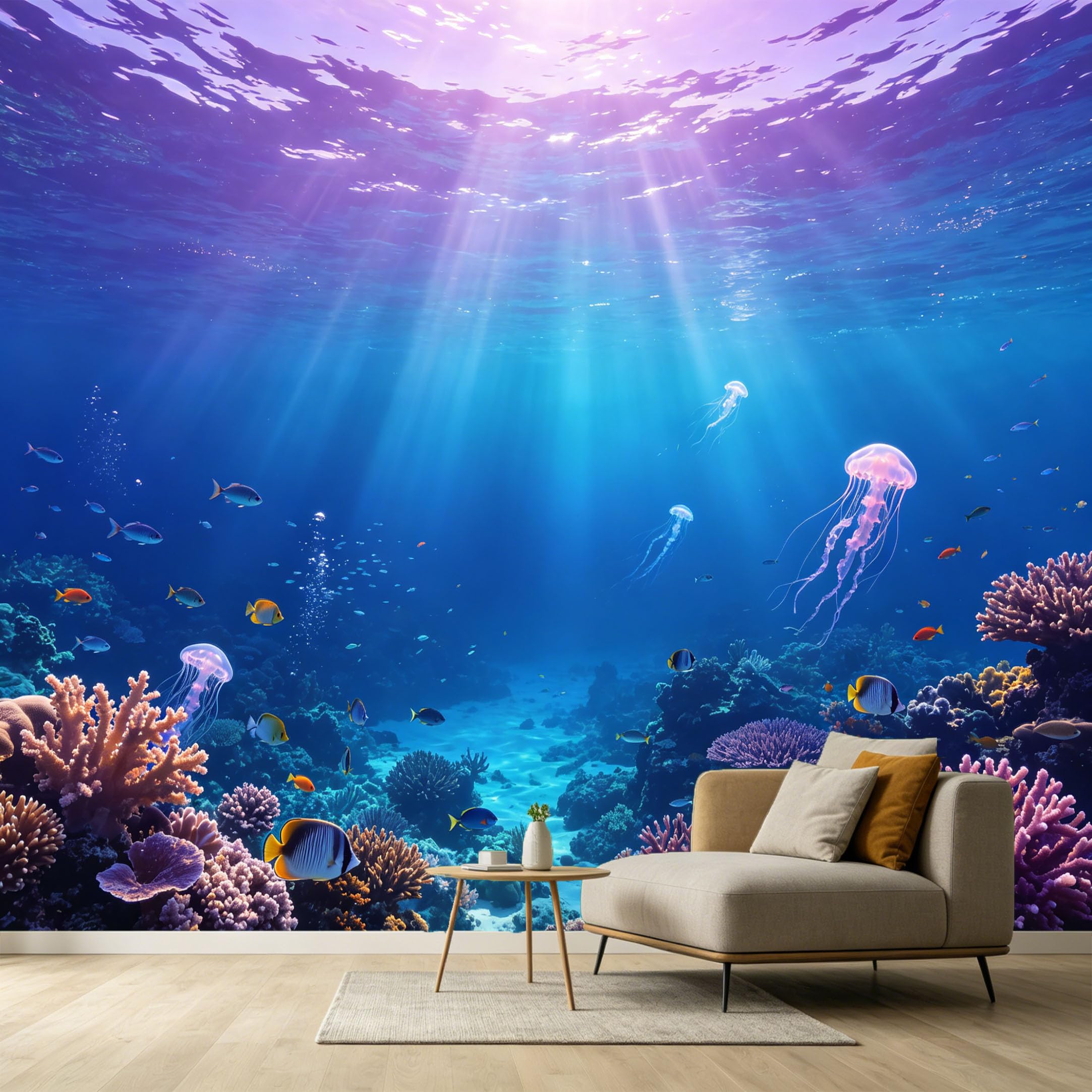 Custom Size Wall Murals Underwater Ocean Marine Jellyfish Coral Reef 3D Trompe L'Oeil SelfAdhesive Wall Fabric Removable Large Wallpaper for Photo Living Room