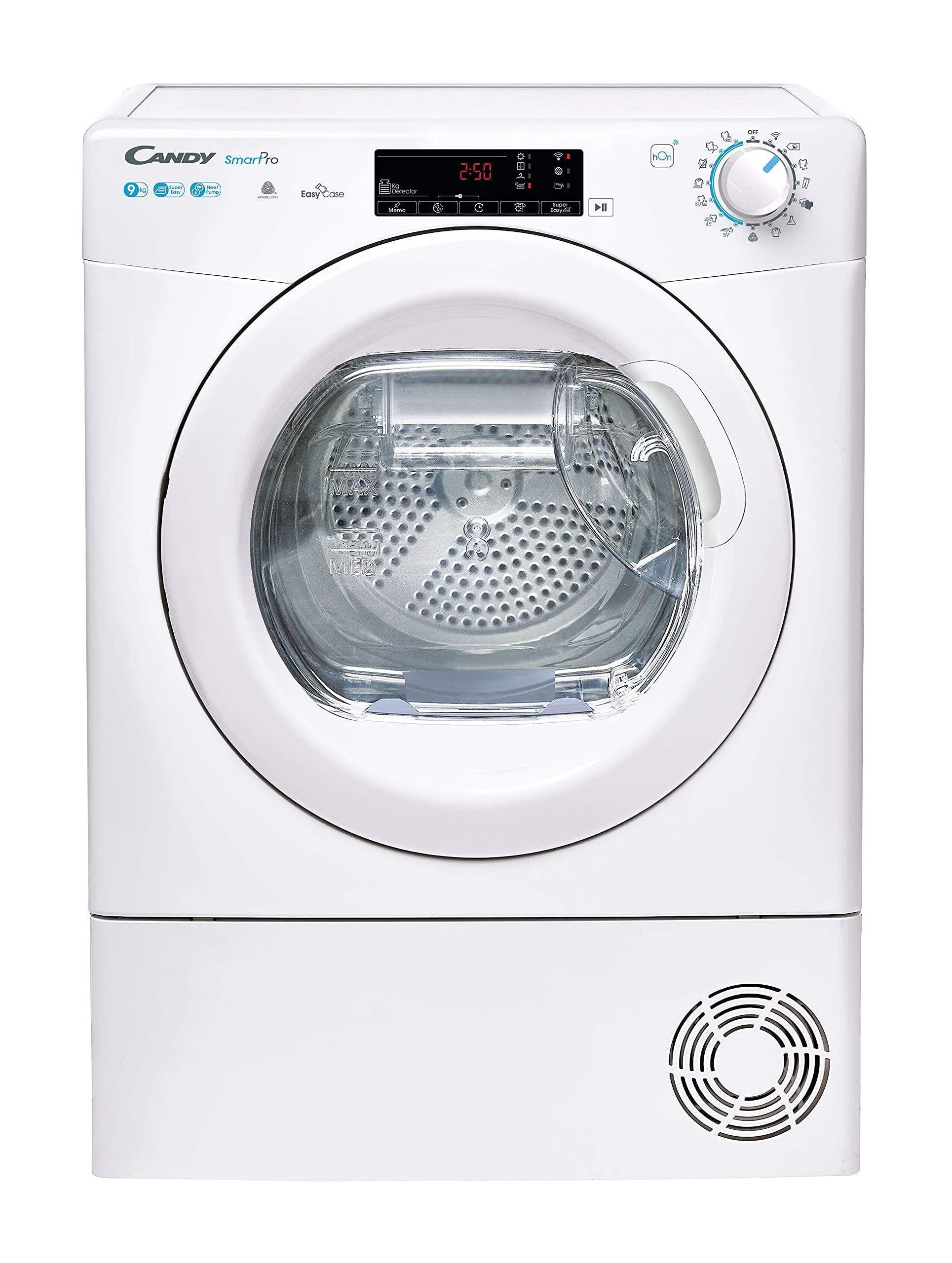 Candy Smart Pro CSOE H9A2TE-S, Secadora 9KG, Bomba de Calor, Pantalla Smart Text, WiFi, App hOn, 7 Ciclos Rápidos, Cajón Condensación 5L, Planchado Fácil, Inicio Diferido 24H, Blanco