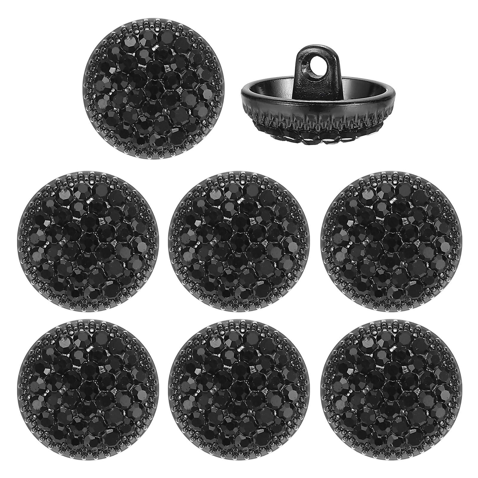 YELARXI Rhinestone Buttons, Sew on Rhinestone Button Metal Round - Fitting for (Clothing - Decoration - DIY Crafts - Sewing Accessories - Wedding) 8 Pcs & 15mm & Black/Black