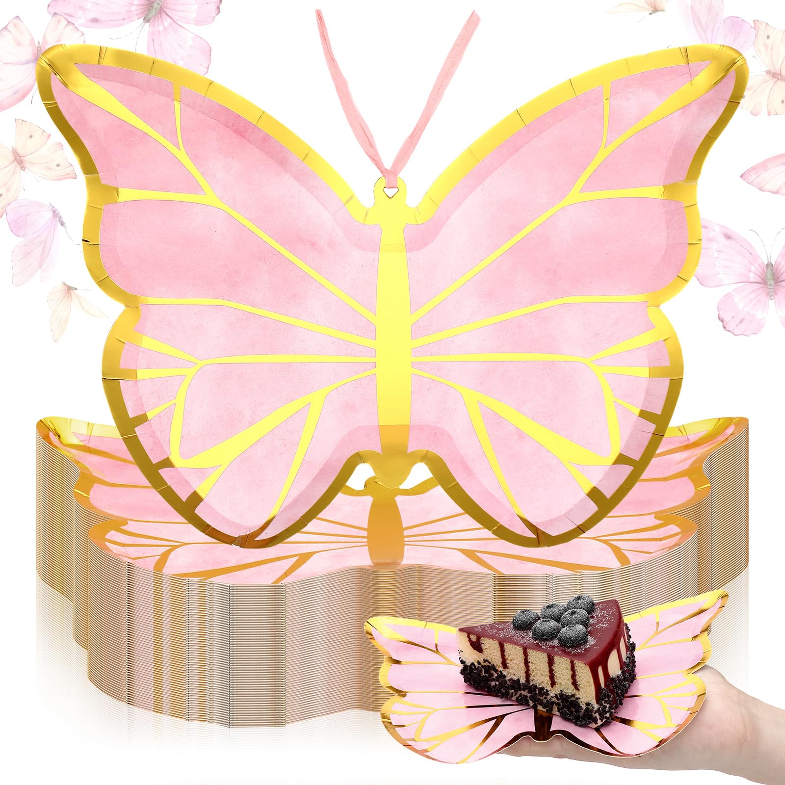 Yiyiring 60 Pcs 9 Inch Butterfly Dinner Plates Paper Party Plates Butterfly Disposable Dinner Dessert for Summer Birthday Picnics Baby Shower Party