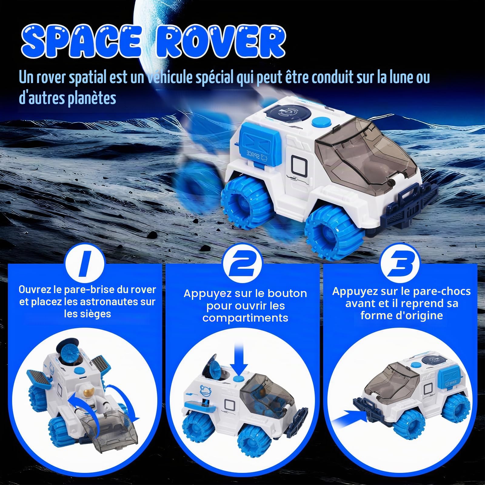 Fusée Jouet Espace pour Enfants, Navette Spatiale de vaisseau spatial avec effets de lumière et de son, jouet pour garçons et filles, kit de jeu d'exploration d'astronautes
