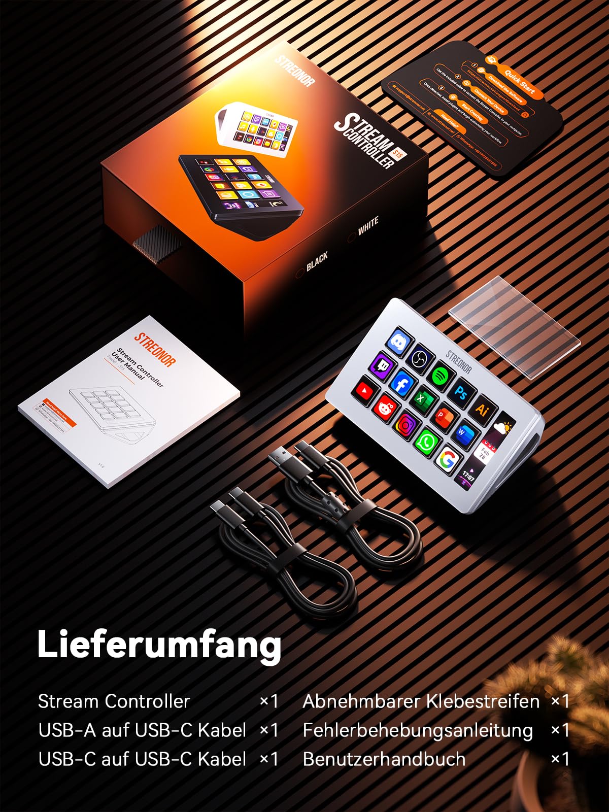 Stream Controller Standard S15 mit 15 Tasten und Info-Display | Stream Control Deck für OBS, Twitch, YouTube, Content Creators, Streaming & Gaming, kompatibel mit PC und Mac - Weiß