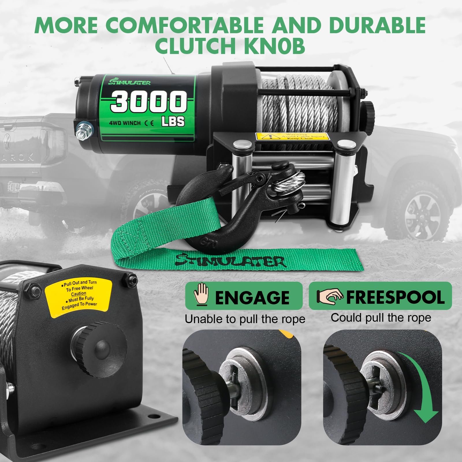 STIMULATER Wciągarka do ATV 1,360.8 kg, elektryczna wciągarka 12 V, stalowa wciągarka linowa, z bezprzewodowym pilotem i przewodowym przełącznikiem ręcznym, z prowadnicą Hawse, wodoodporność IP67