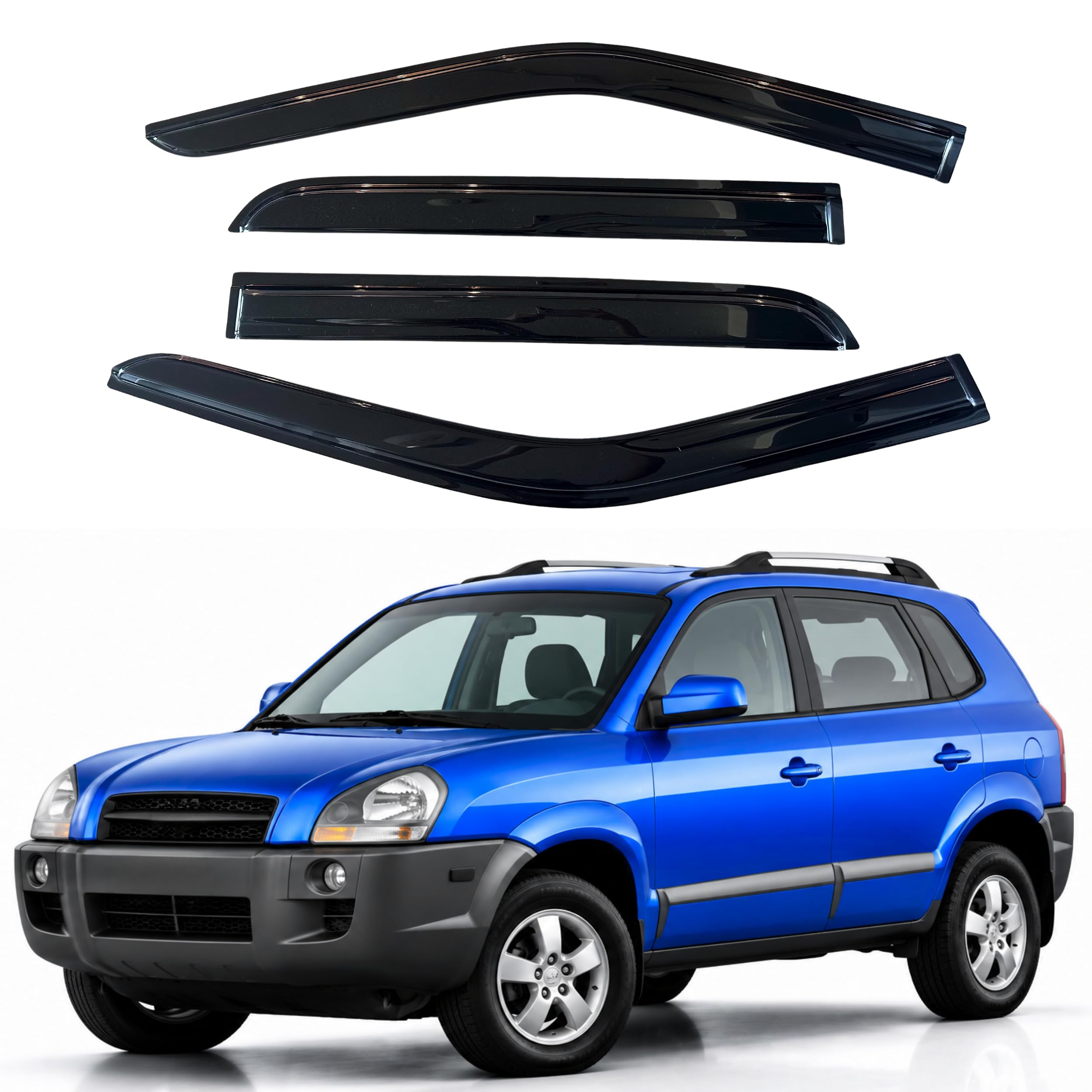 IG Window Visors Fit for 2005-2009 Hyundai Tucson, Out-Channel Rain Guards Vent Wind Deflectors 4PC, Car Accessories for 05-09 Tucson