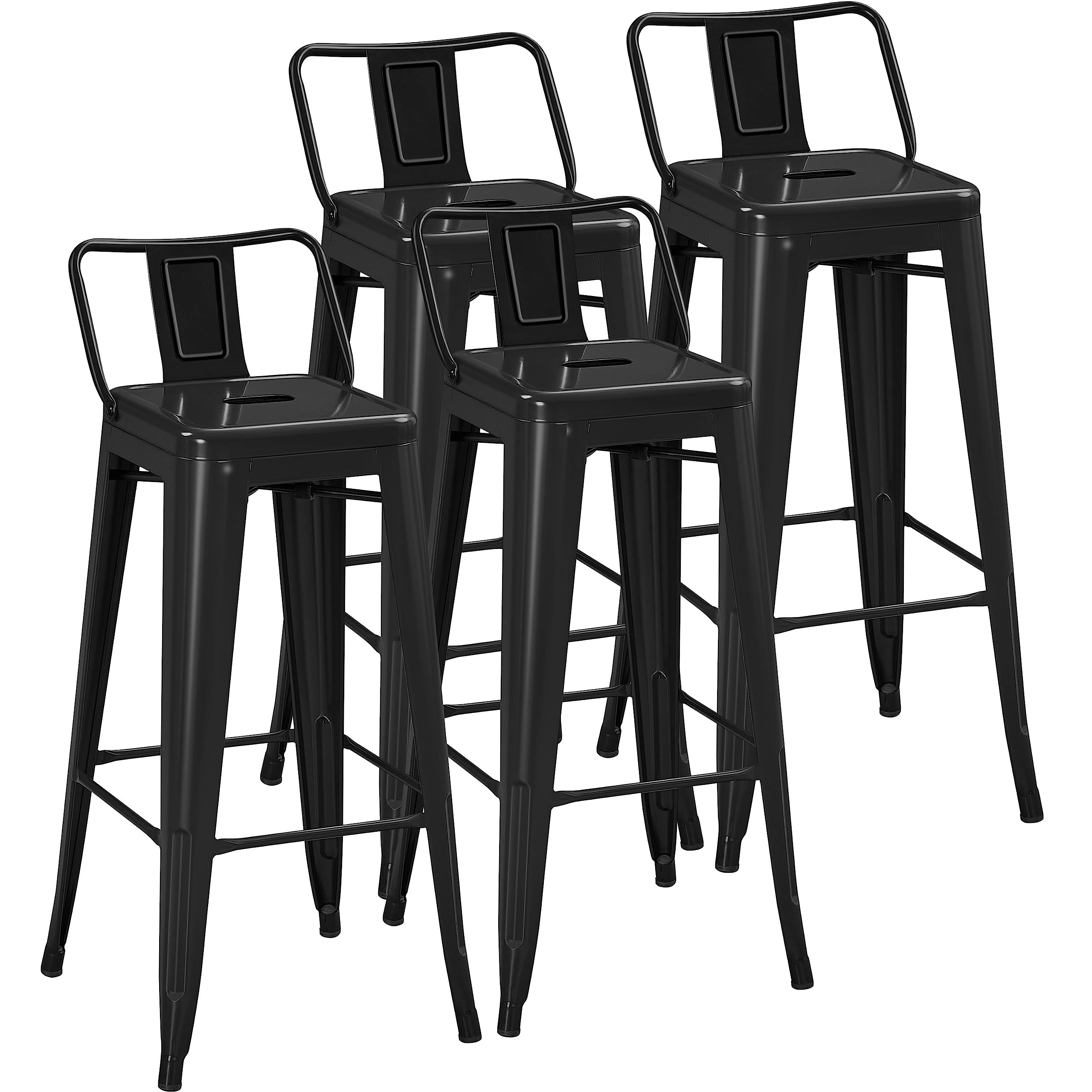 Yaheetech 30 inch Metal Bar Stools Set of 4 Bar Height Barstools Kitchen Chair Industrial Bar Stools with Low Back for Indoor Outdoor Use Matte Black