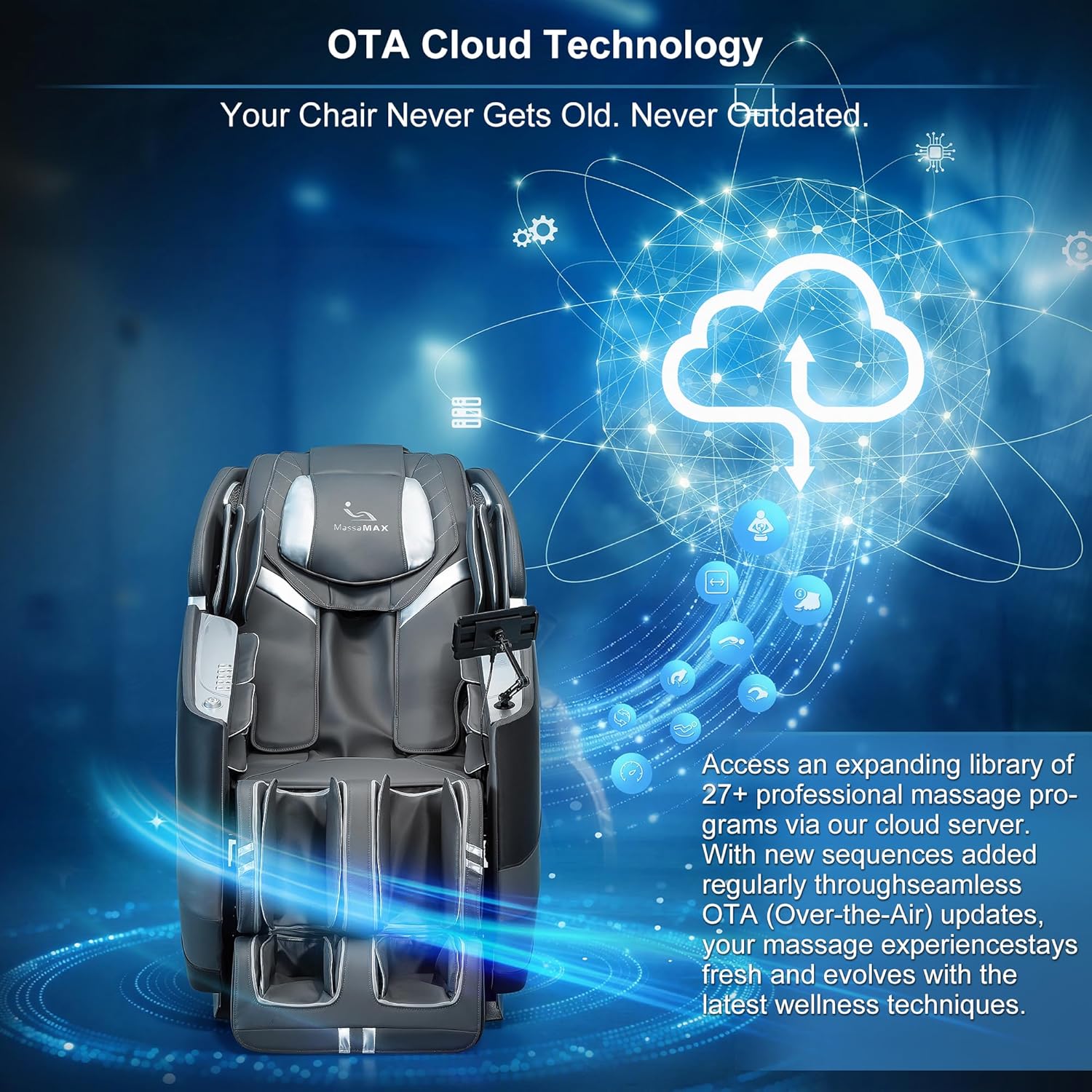 MassaMAX A580 2026 4D Massage Chair for Big & Tall People Full Body Massage Up to 6'10" & 500 lbs, Cloud Upgrade, APP Control, 27 Modes, 59" SL Track, Auto Footrest Extension, and Heating (Black) Beta