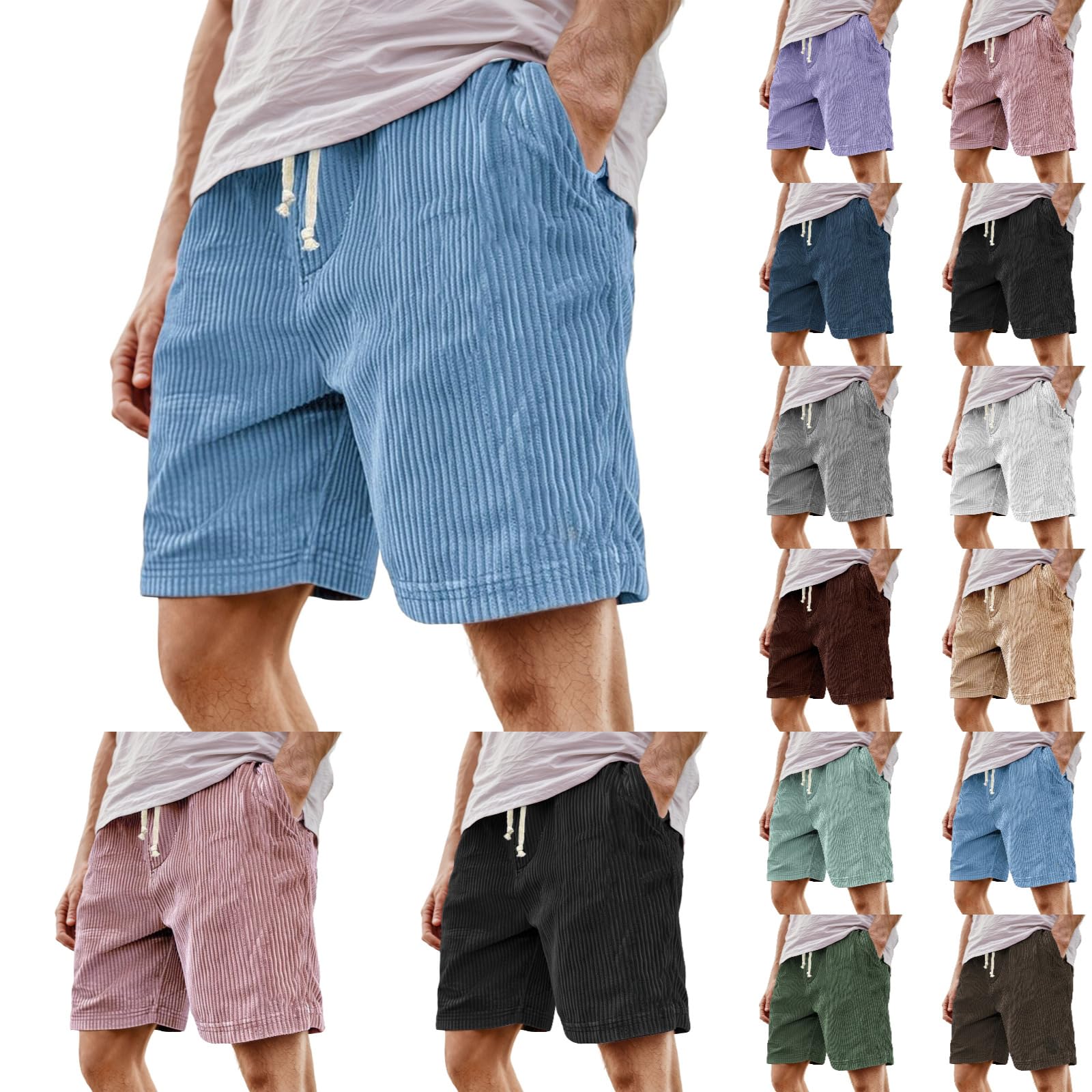 Men's Casual Corduroy Shorts Lightweight Elastic Waist Drawstring Summer Beach Short Coomfy chubbies Shorts for Men Z01-#Blue XL
