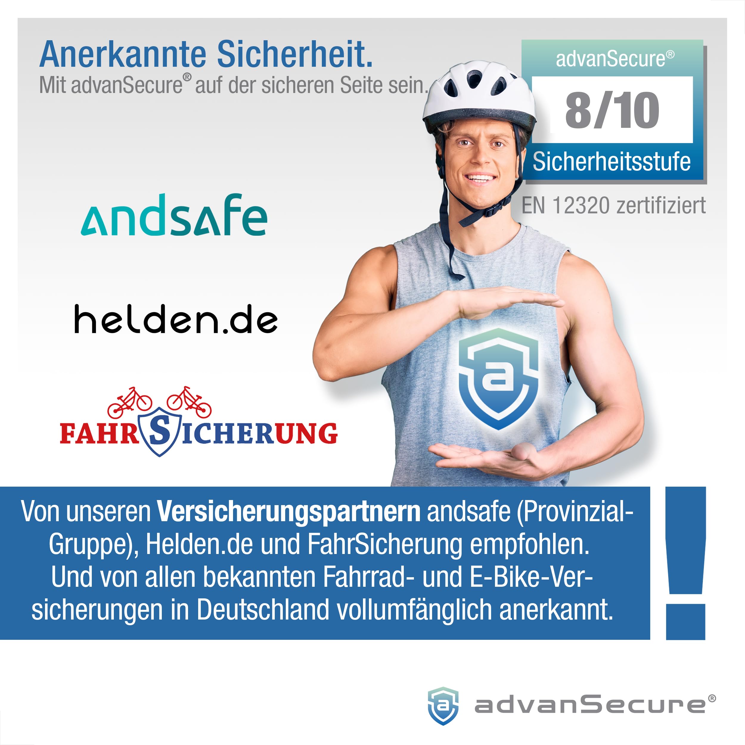 advanSecure® Hochsicherheits-Kettenschloss | optimal für Fahrrad und E-Bike | Sicherheitsstufe 8/10 | 90 cm Länge, 8 mm Kettenglieder | gehärteter Spezialstahl | abnehmbarer Schlosskörper-Schutz