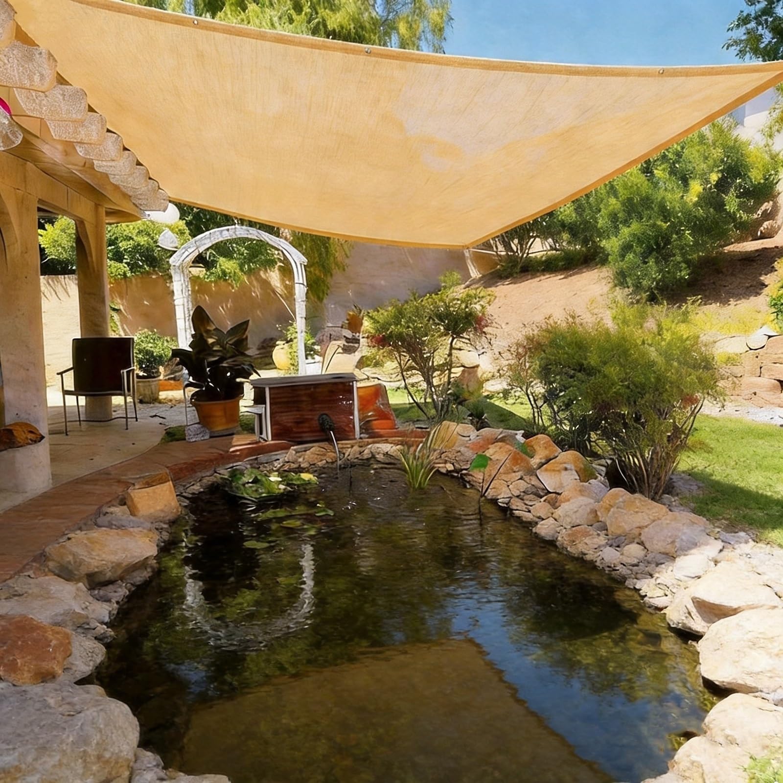 Telo Ombreggiante da Campeggio per Esterni con Anti UV al 90%, Tessuto Antivento Traspirante, Rete Ombra per Tende Picnic Spiagge Giardini(4x9.0m/13.1′x29.5′)