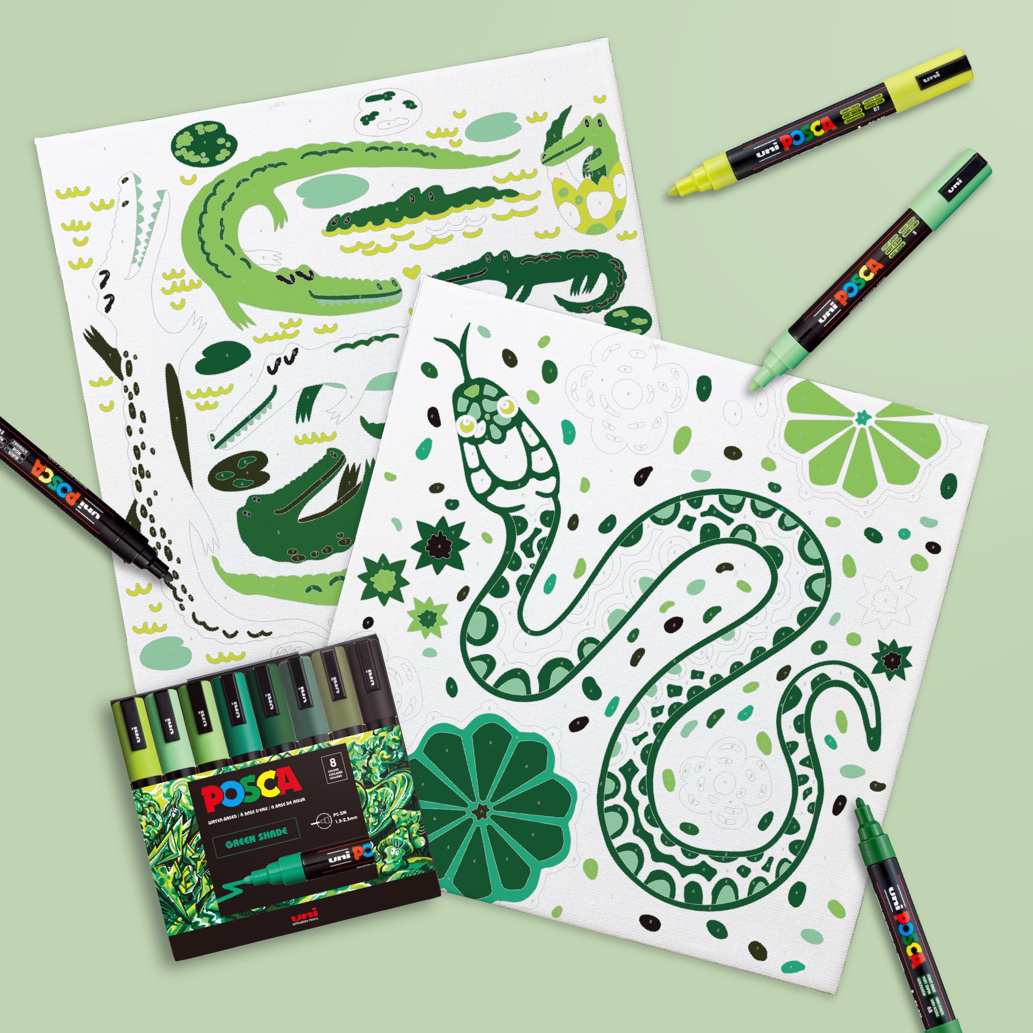 Amazon.com: POSCA Canvas Paint by Number Kit, Swamp & Slither - 8