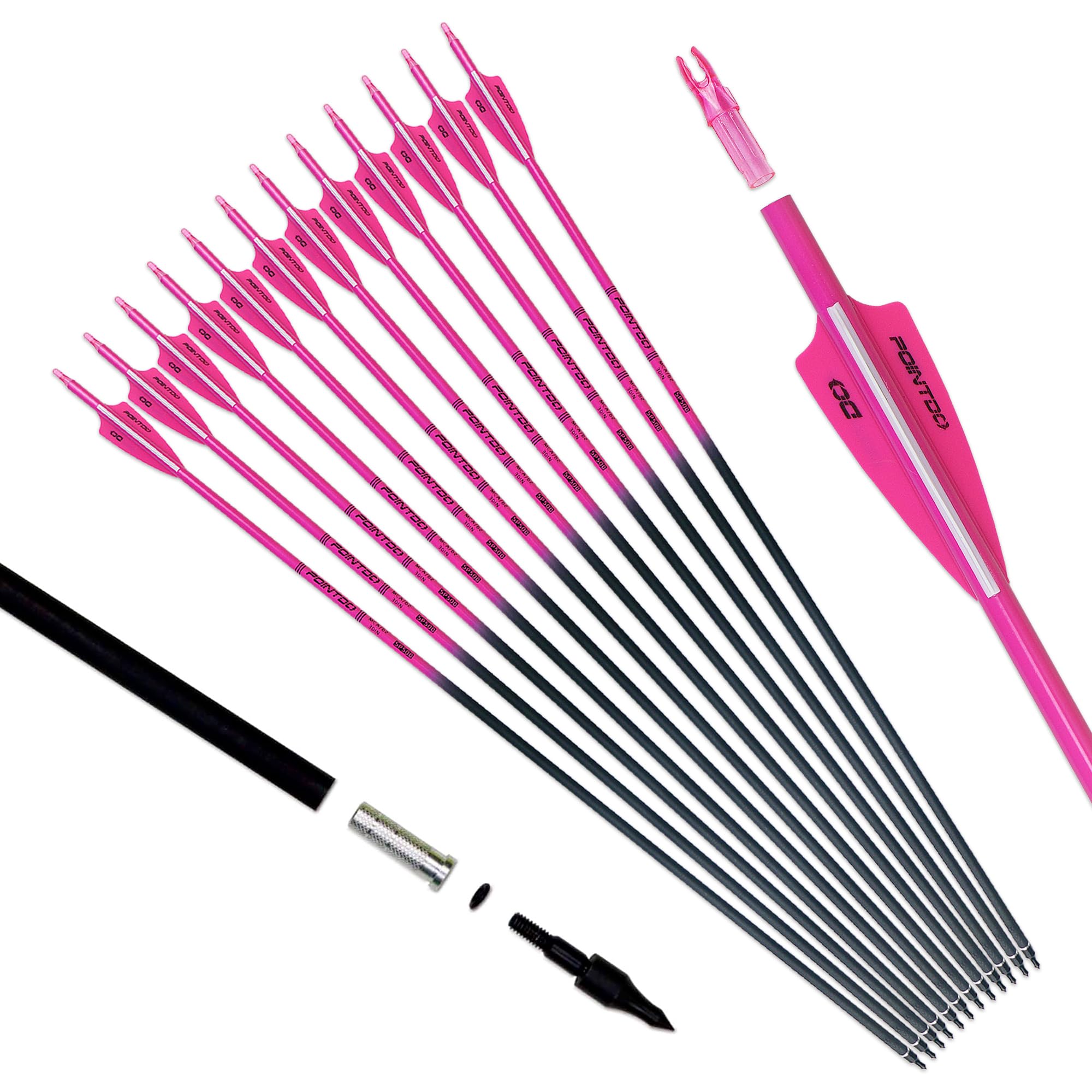 30inch Carbon Arrow Fluorescence Color Targeting and Practice and Hunting Arrows for Compound Bow and Recurve Bow with Removable Tips(Pack of 12)