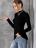 Vista 2 de UNTYHOTS Camiseta sin mangas de manga larga para mujer, cuello alto, básica, elástica, ligera, delgada