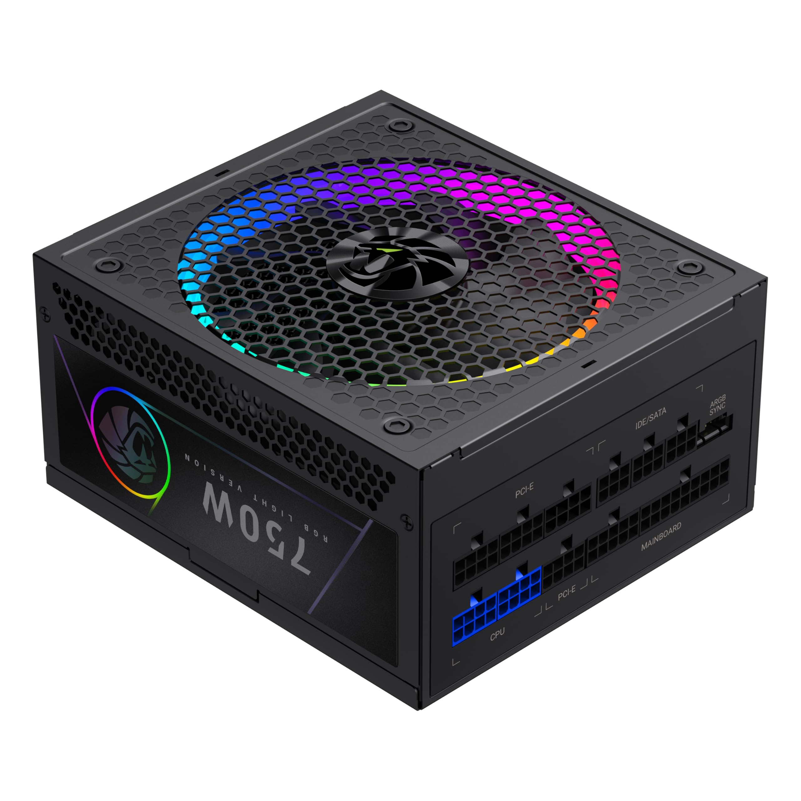 GAMEMAX RGB 750G Zasilacz PC 750W w pełni modułowy, 80 Plus Gold, LLC + DC-DC, ARGB Sync, japońskie kondensatory, wentylator ARGB FDB 140 mm, 9 zabezpieczeń, 10 lat gwarancji, czarny