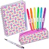 abeec Stationery Set for Girls - School Supplies for Kids - A5 Notebook, Ballpoint Pen with Stylus, Pencil Case and 6 Neon Highlighters