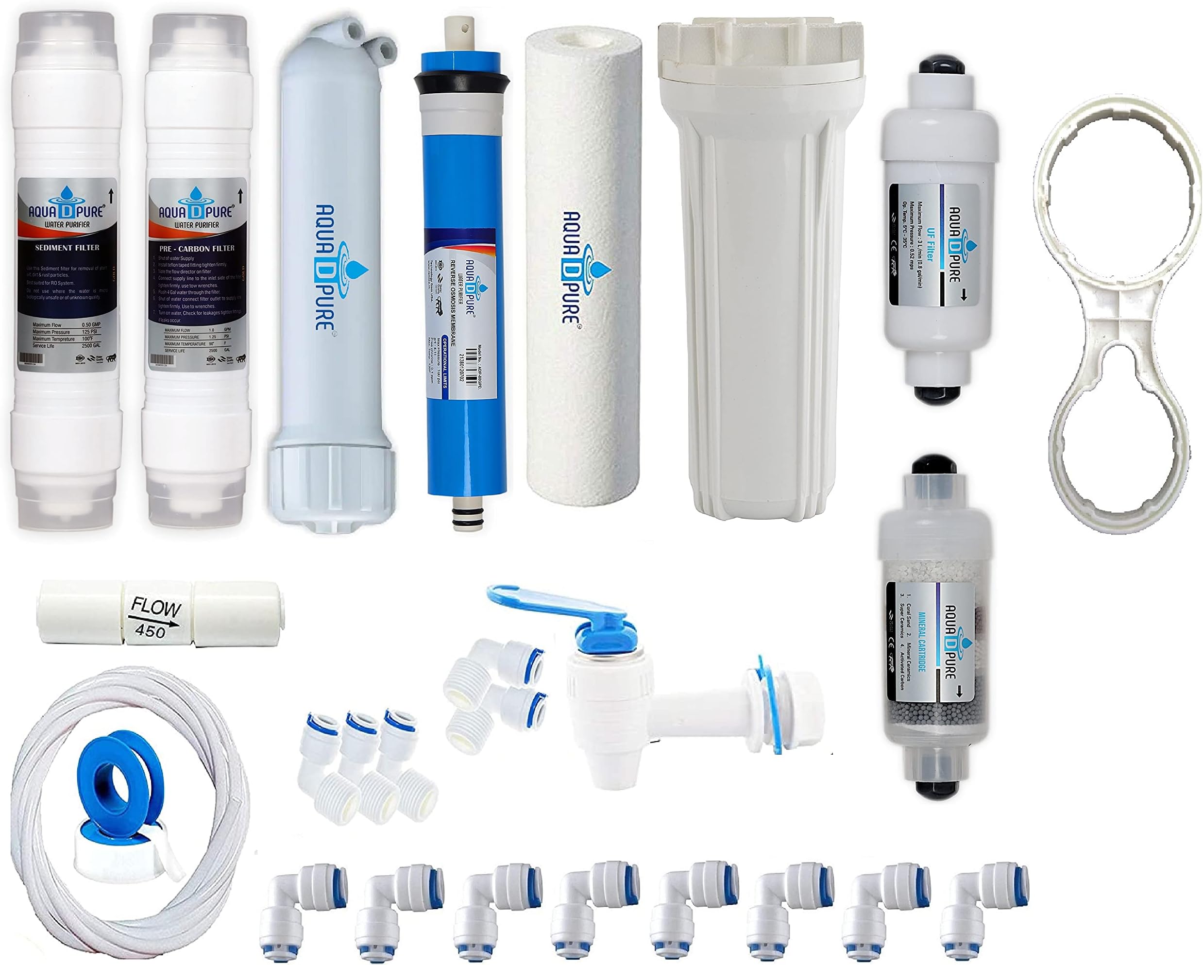 Aqua D Pure complete Ro water purifier filter service kit with all accessories (K04 RO Service Kit)