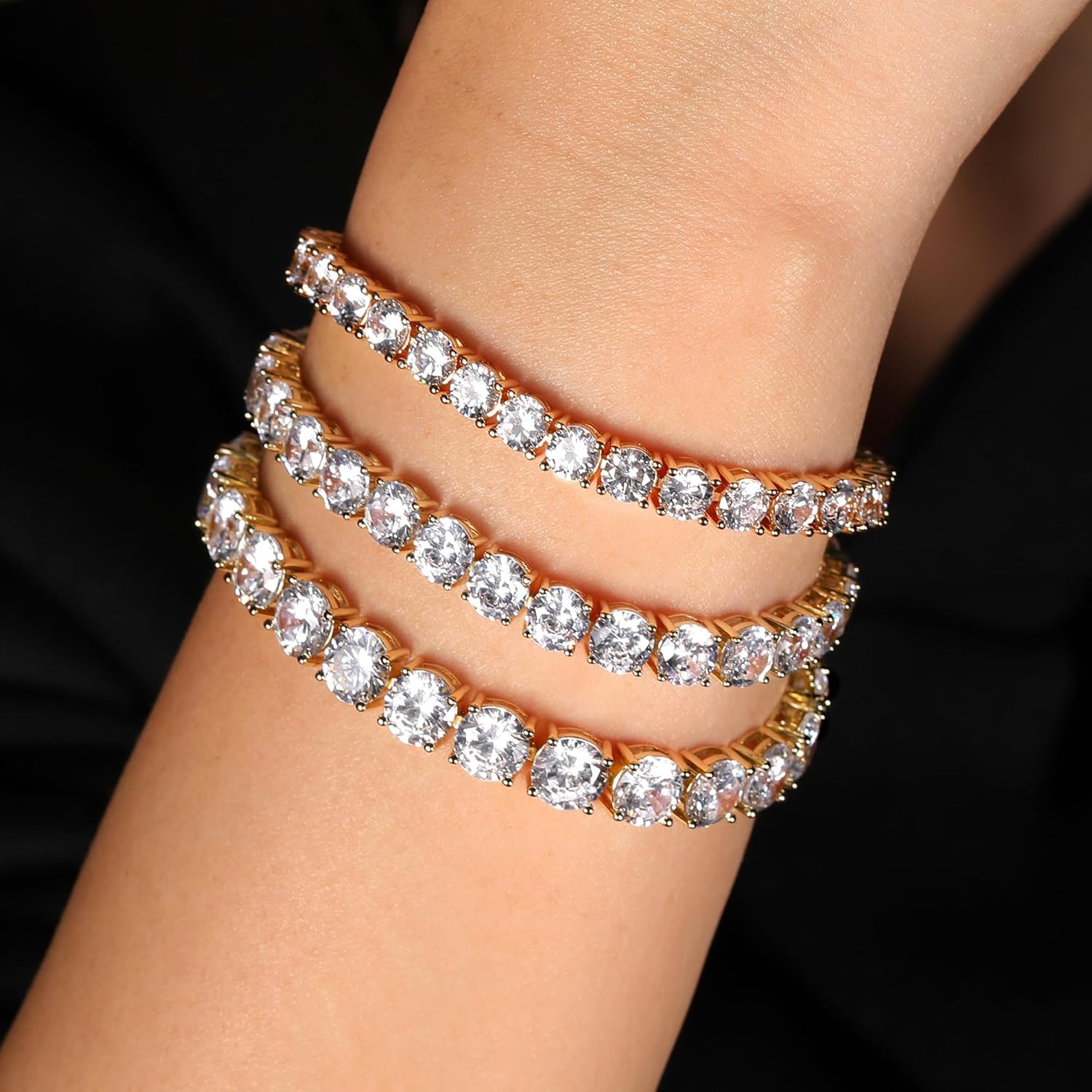 GEMSME 6MM Tennis Bracelet for Women Men, 18K White/Yellow Gold Plated 6.0mm Round Classic Cubic Zirconia Tennis Bracelet - Image 4