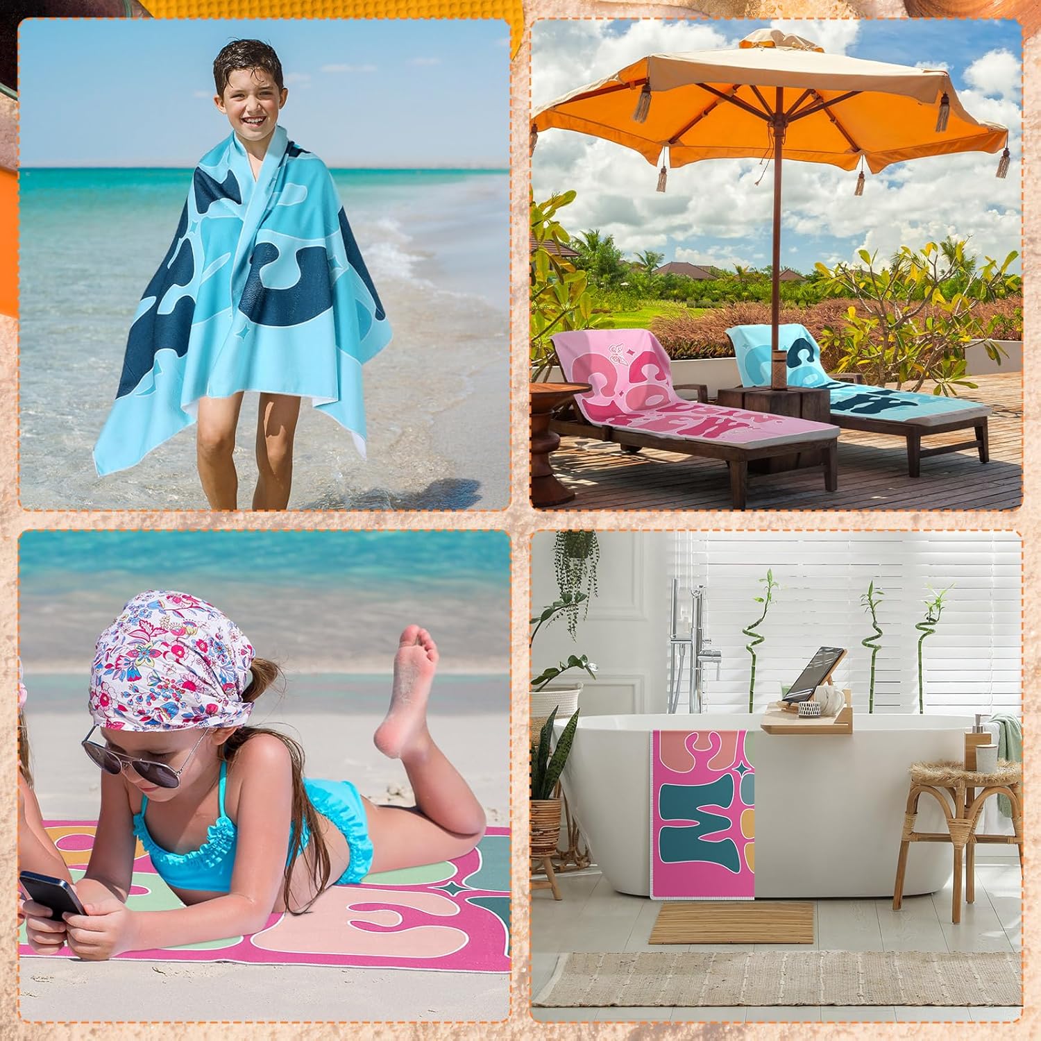 Peryiter 4 Pcs Cousin Crew Beach Towel Extra Large 27.6 * 59 Inch Funny Pool Towel for Summer Swimming Pond Lake Gift Team Gift Birthday Present Baseball Beach Lounge Cover Accessories