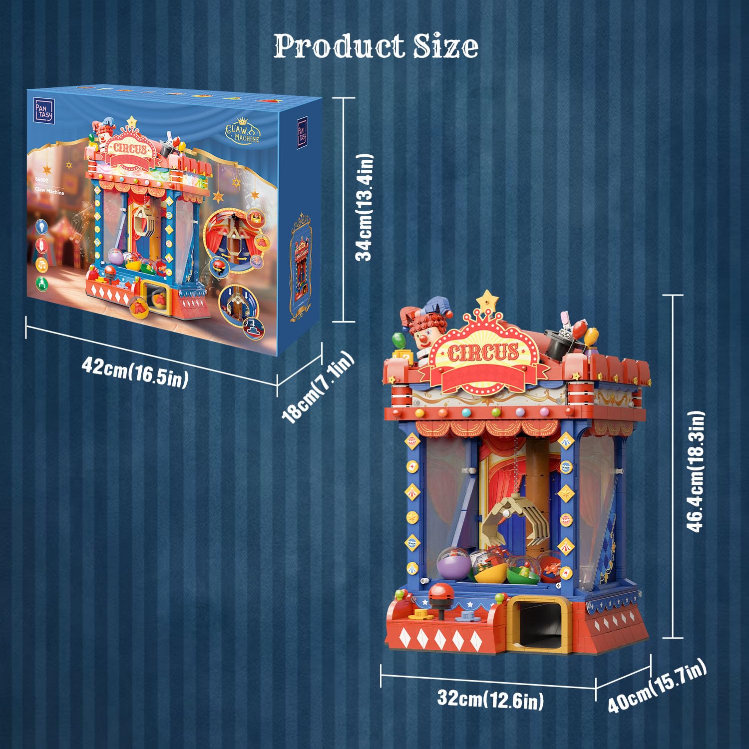 PANTASY Retro Cyrkowa Maszyna z Chwytakiem Zestaw Klocków Konstrukcyjnych, Model Automatu Arcade z Światłami i Muzyką, Interaktywny Kolekcjonerski Zestaw do Budowania i Dekoracyjna Zabawa