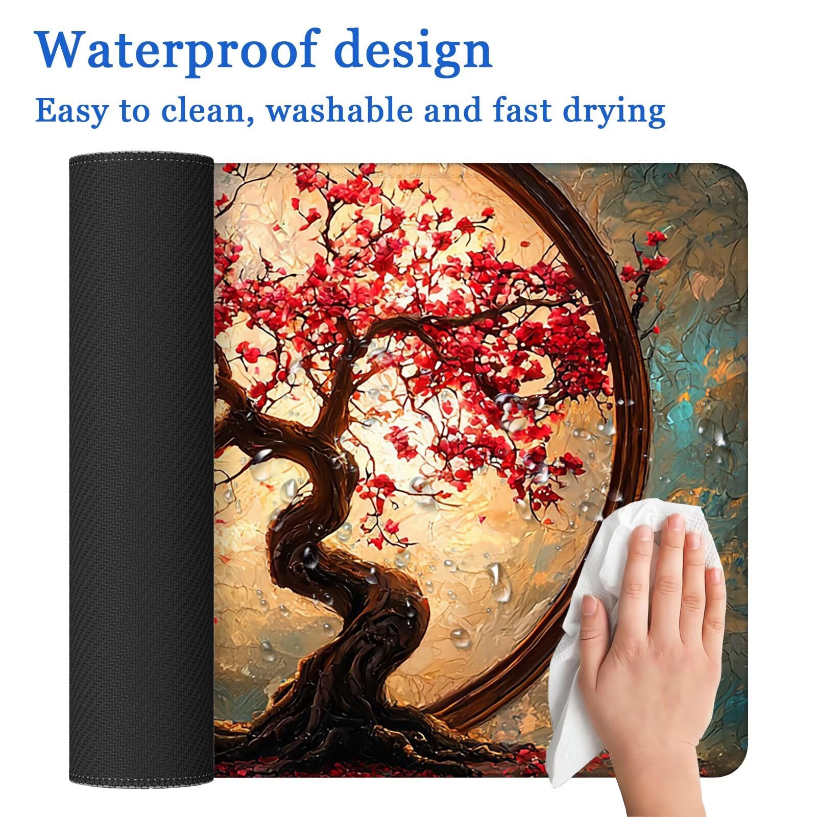 Alfombrilla Ratón XXL 1200x600 mm, Alfombrilla Escritorio Japón, Mouse Pad Floral Antideslizante e Impermeable para Protector Escritorio, Mouse Pad XXL con Bordes Cosidos para Jugadores, Oficina, A-00