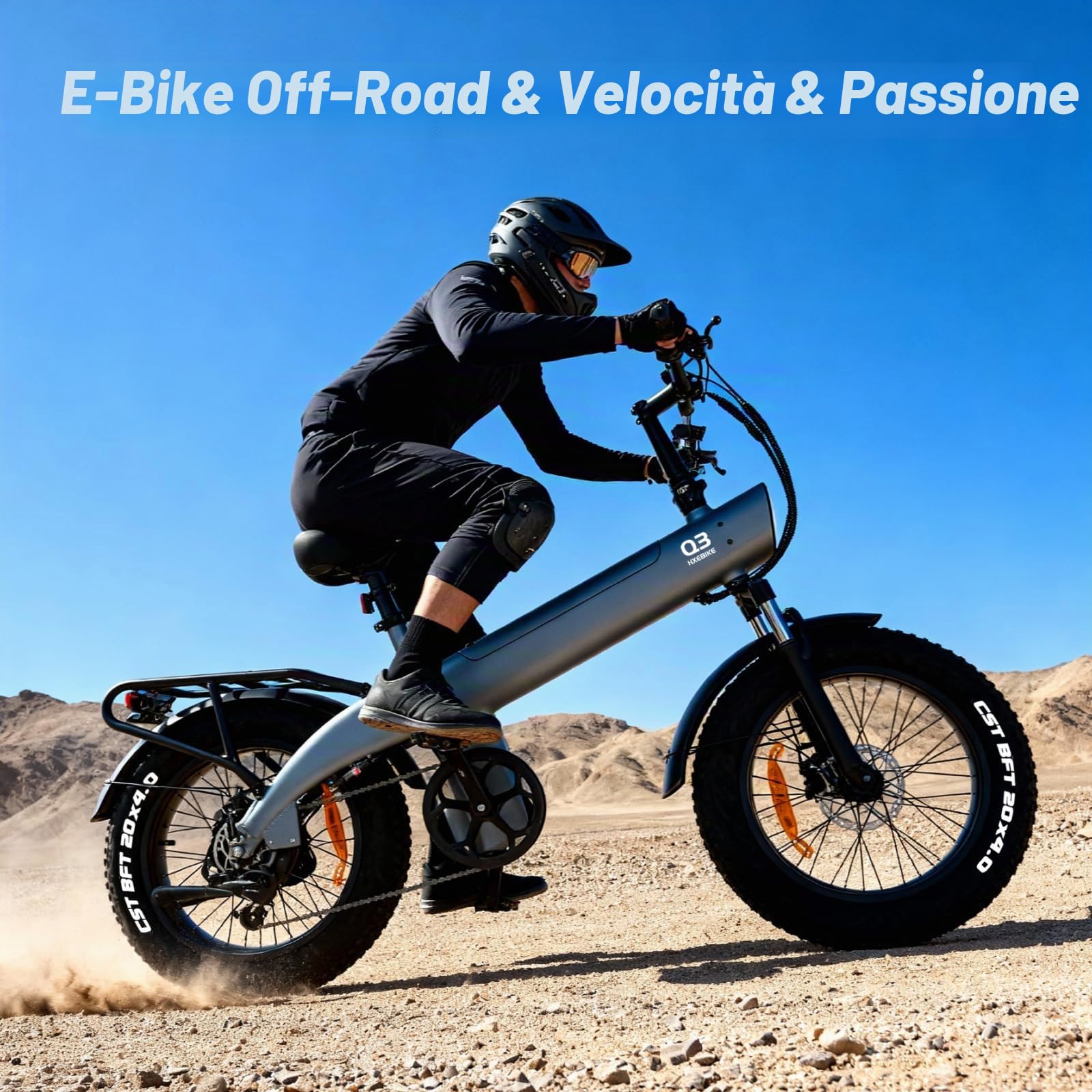 HX Q3 Bici Elettrica Adulti per il Commuting, 48V 20Ah Batteria Rimovibile, 115Nm 20"×4.0" Fat Tire, 7 Velocità Mountain Bici Elettrica con Telaio Posteriore, Autonomia 60-120 km, E-bike Ogni Terreno
